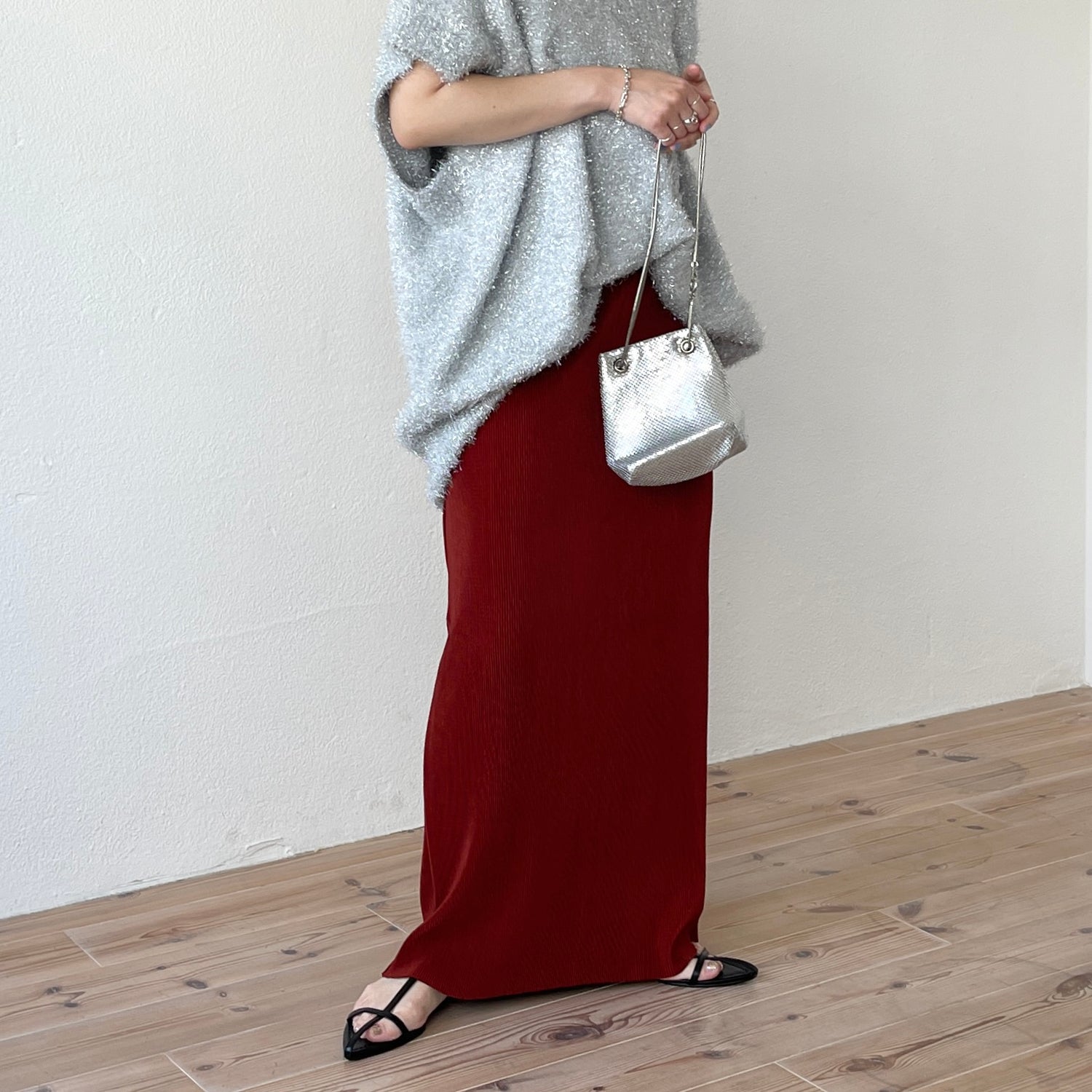 【楽天限定】daily daily super stretch pleats skirt / bordeaux