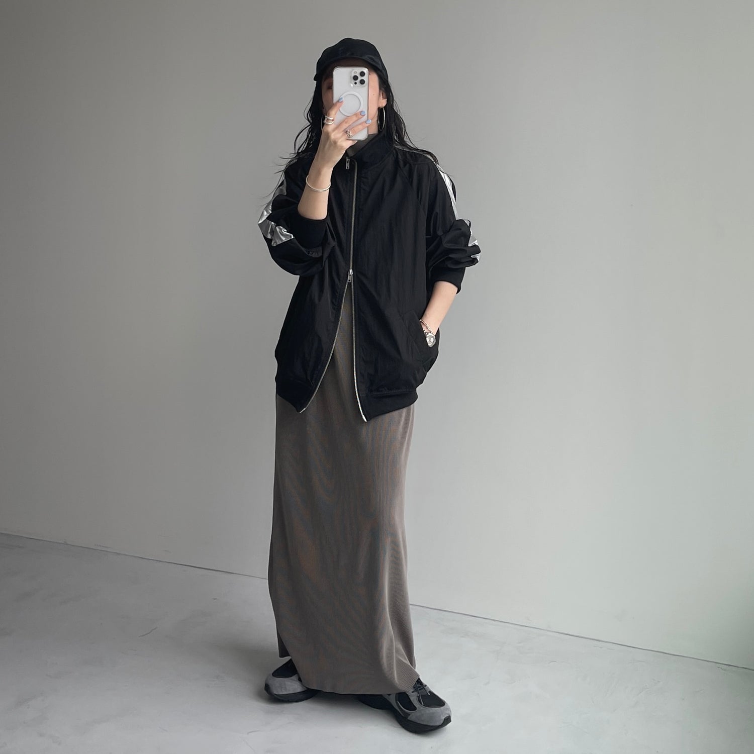 daily daily super stretch pleats one piece / ash gray [半袖 FREE or LONG]