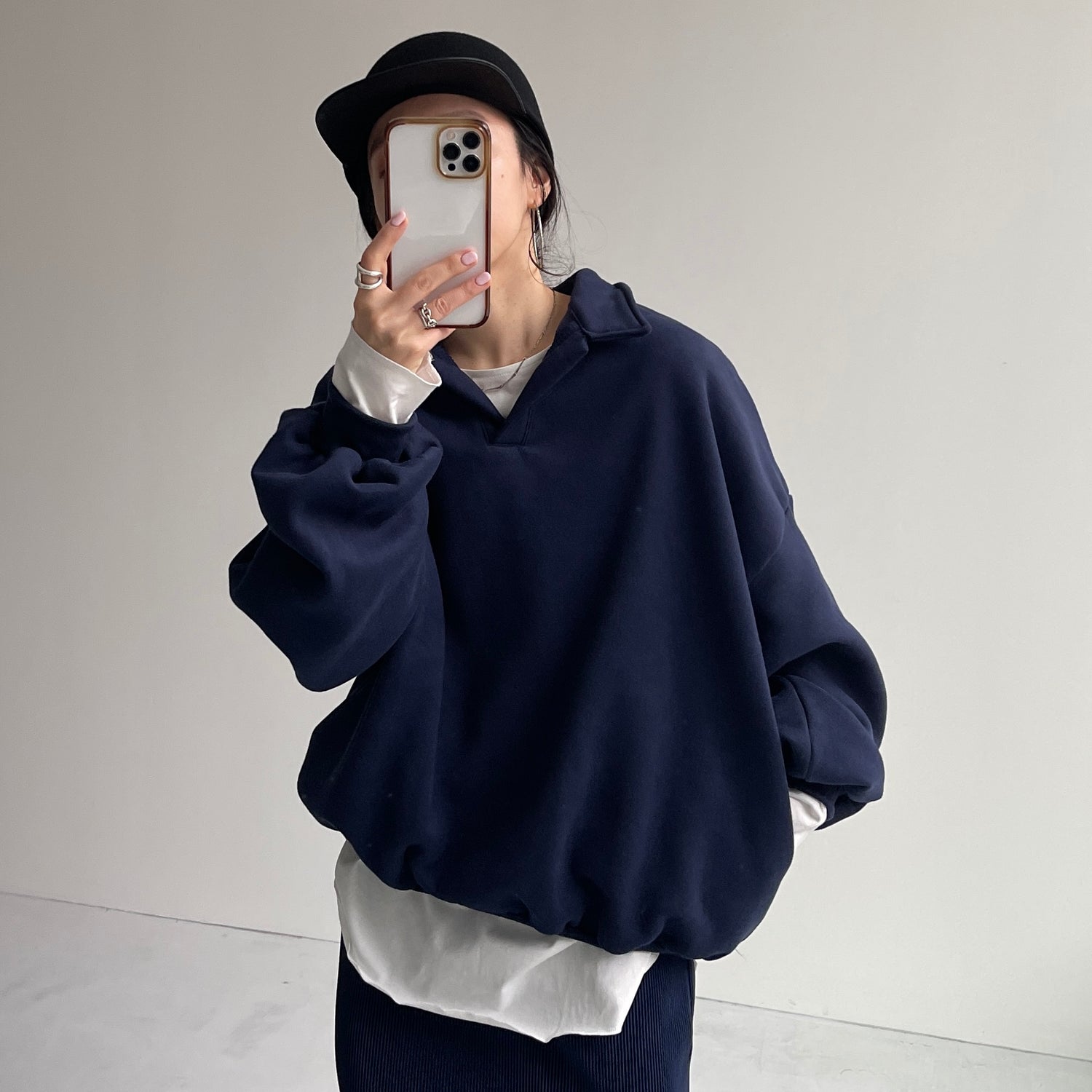 over size volume sleeve sweat / navy