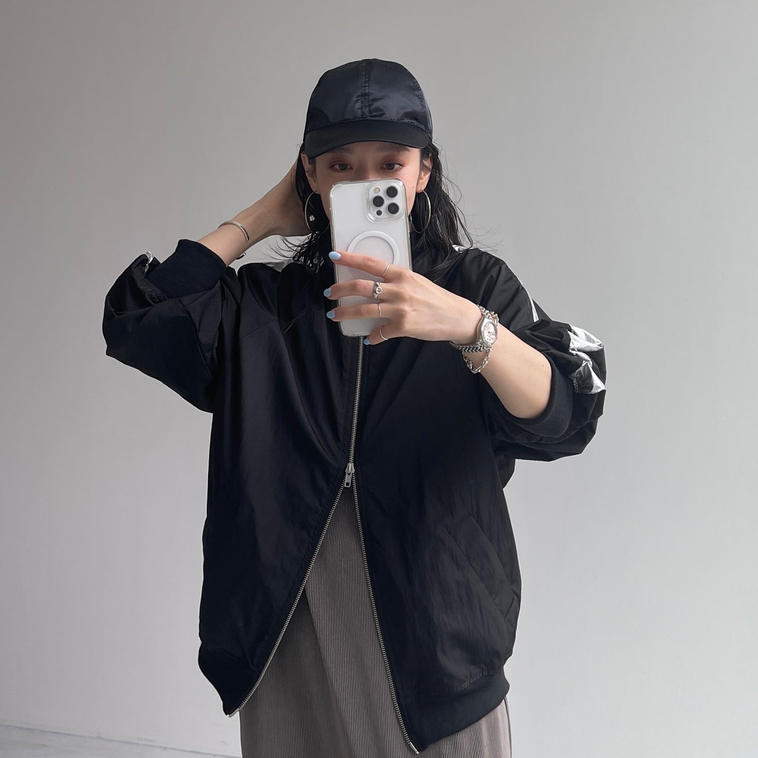 daily daily super stretch pleats one piece / ash gray [半袖 FREE or LONG]