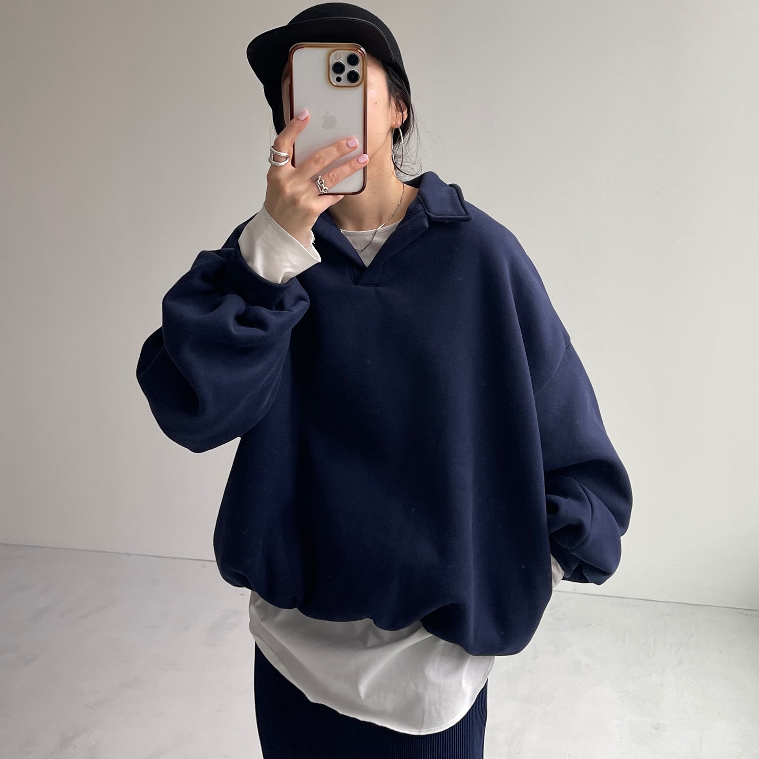 over size volume sleeve sweat / navy