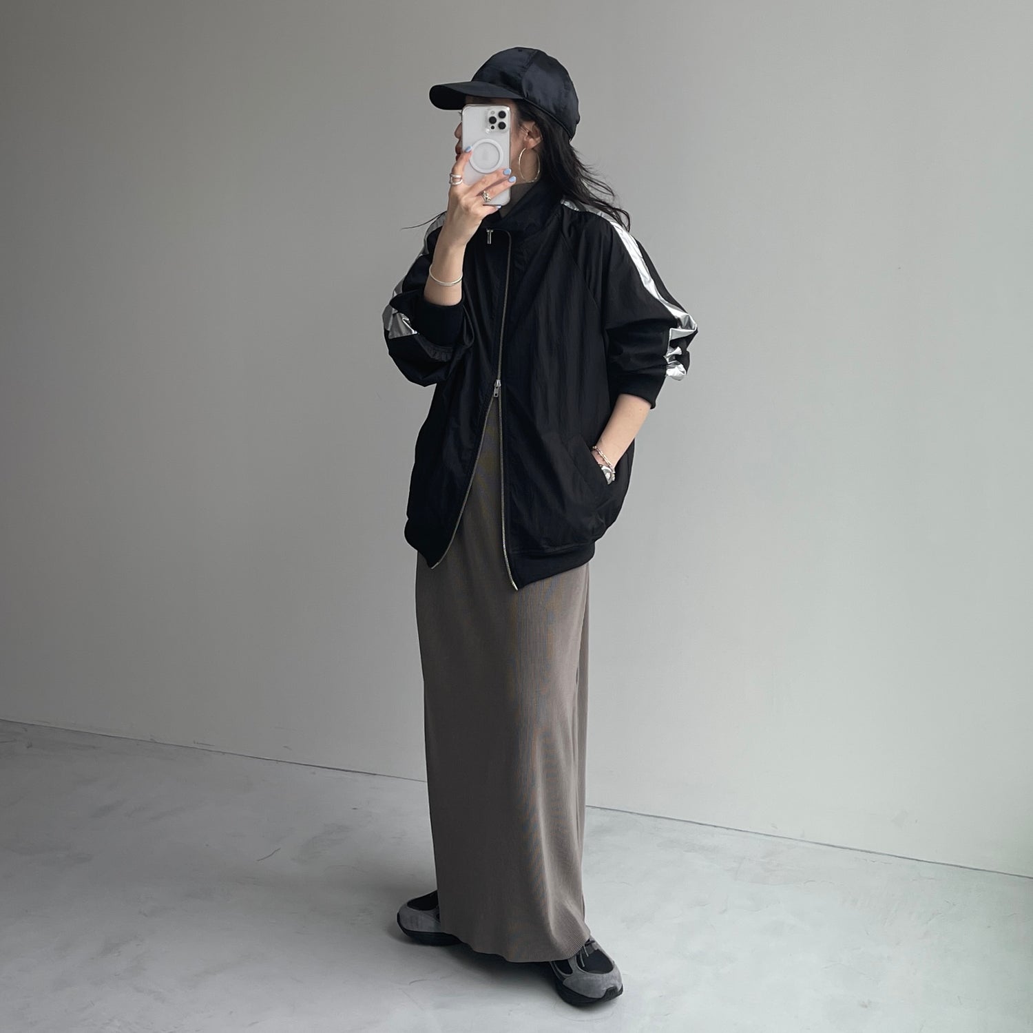 daily daily super stretch pleats one piece / ash gray [半袖 FREE or LONG]