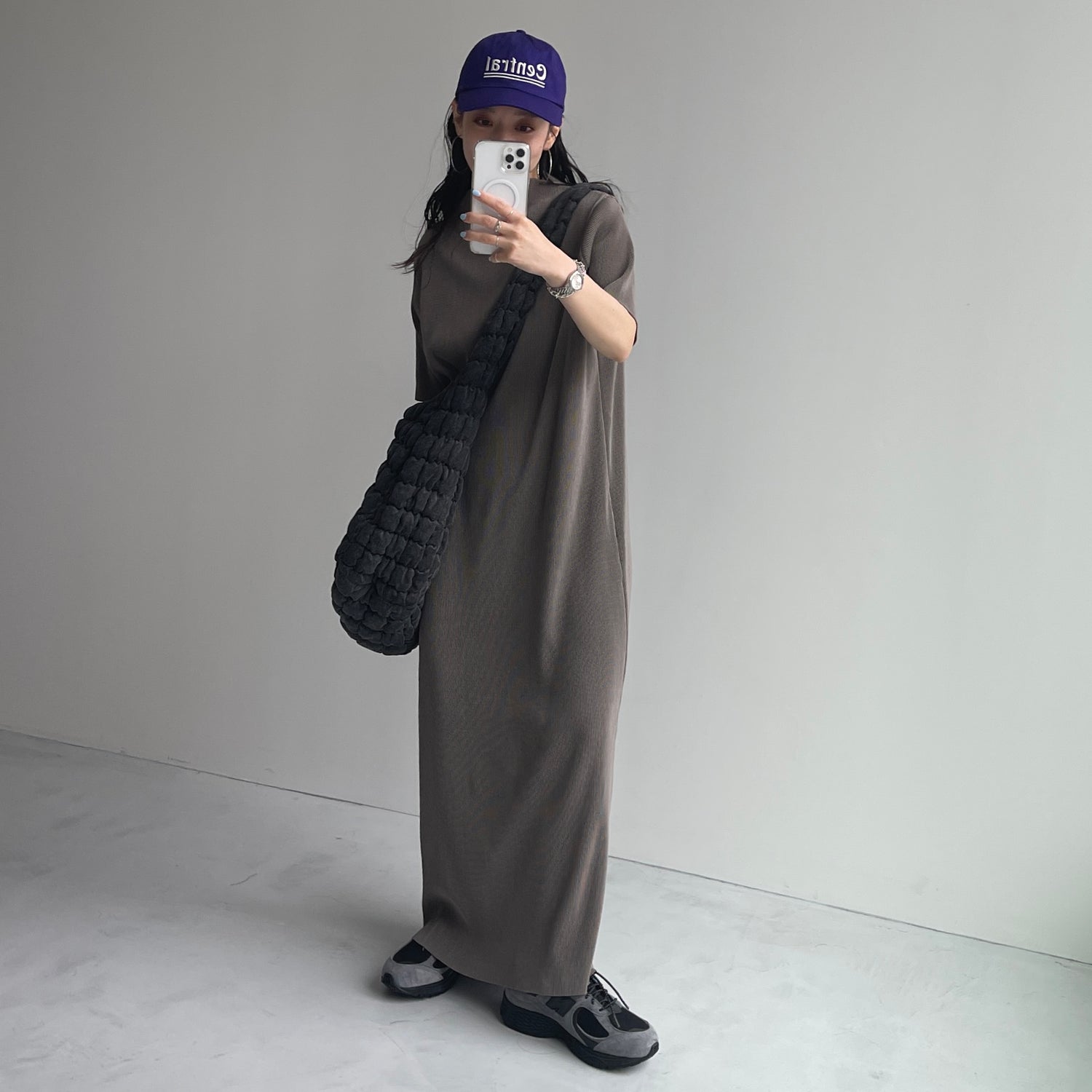 daily daily super stretch pleats one piece / ash gray [半袖 FREE or LONG]
