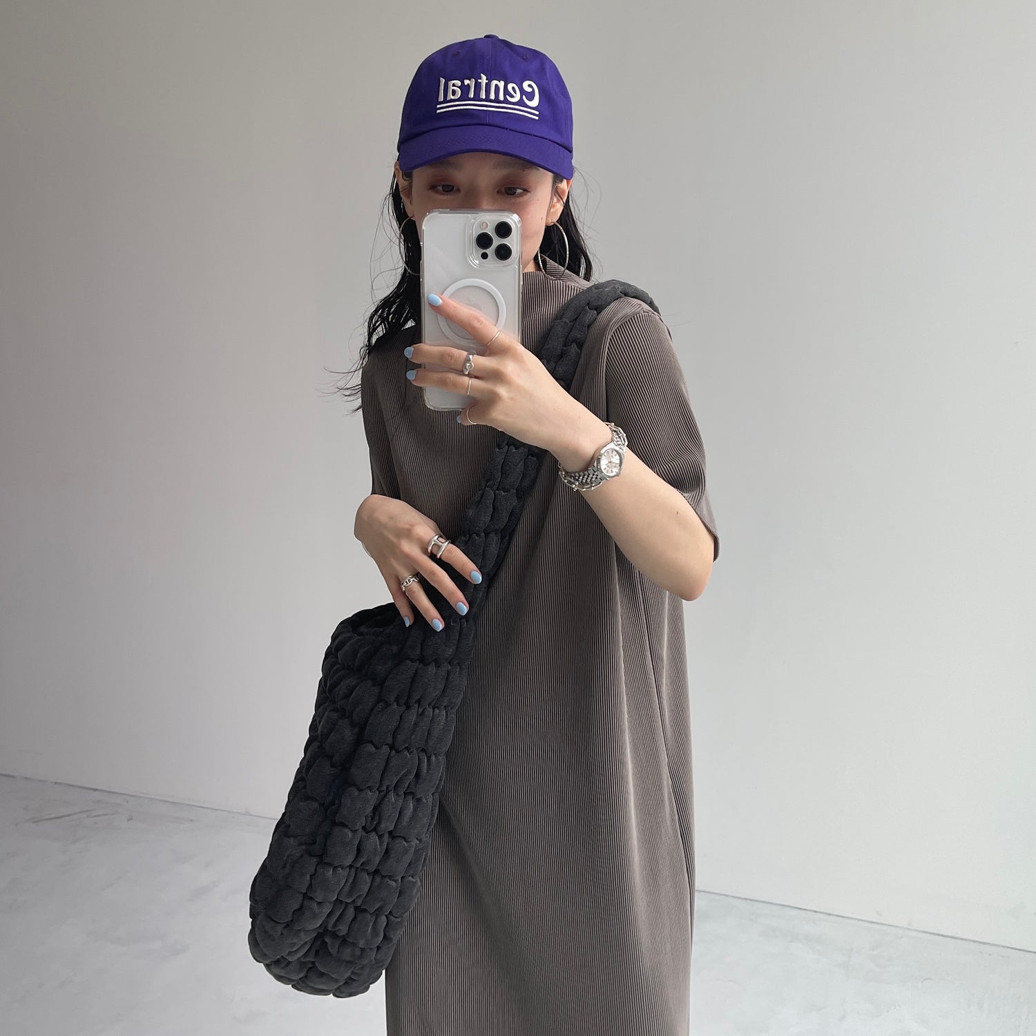 daily daily super stretch pleats one piece / ash gray [半袖 FREE or LONG]