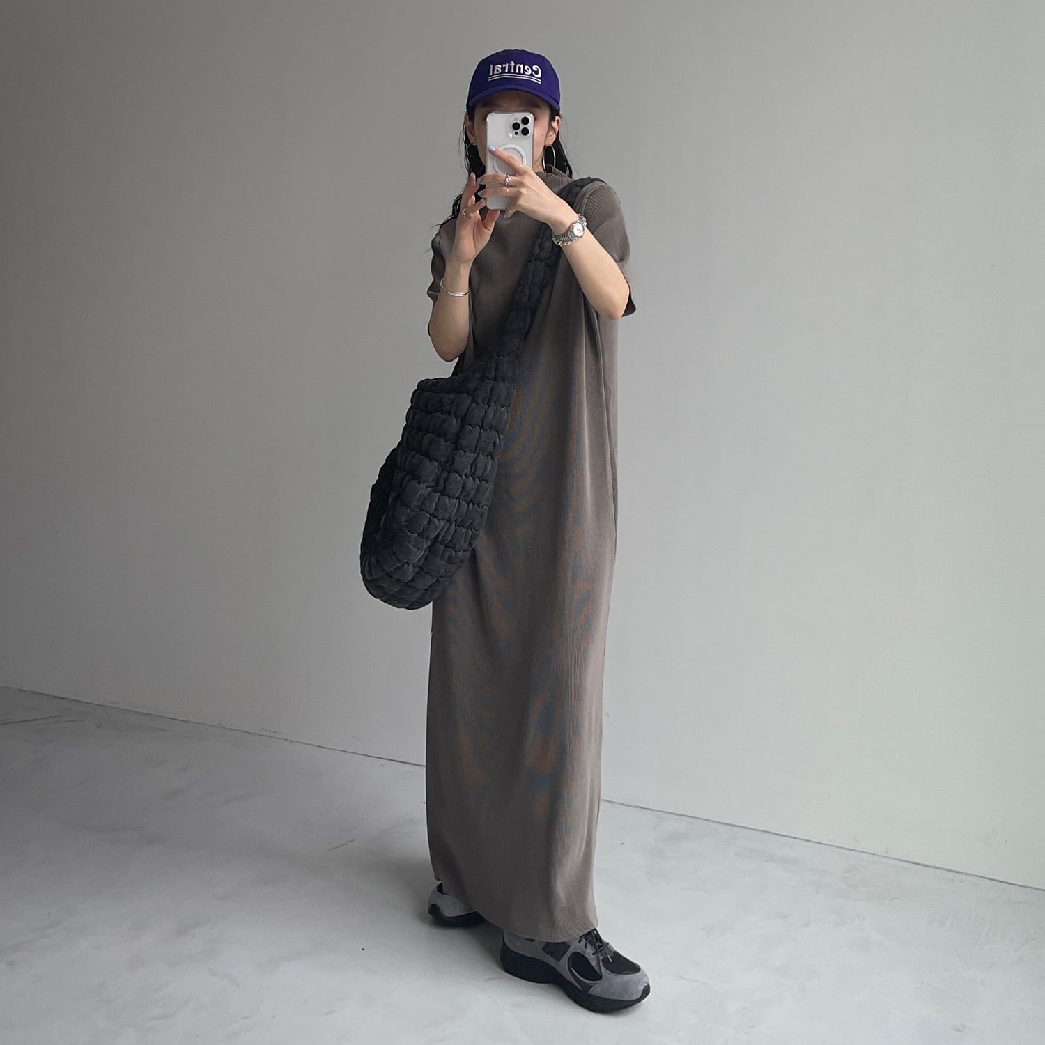 daily daily super stretch pleats one piece / ash gray [半袖 FREE or LONG]