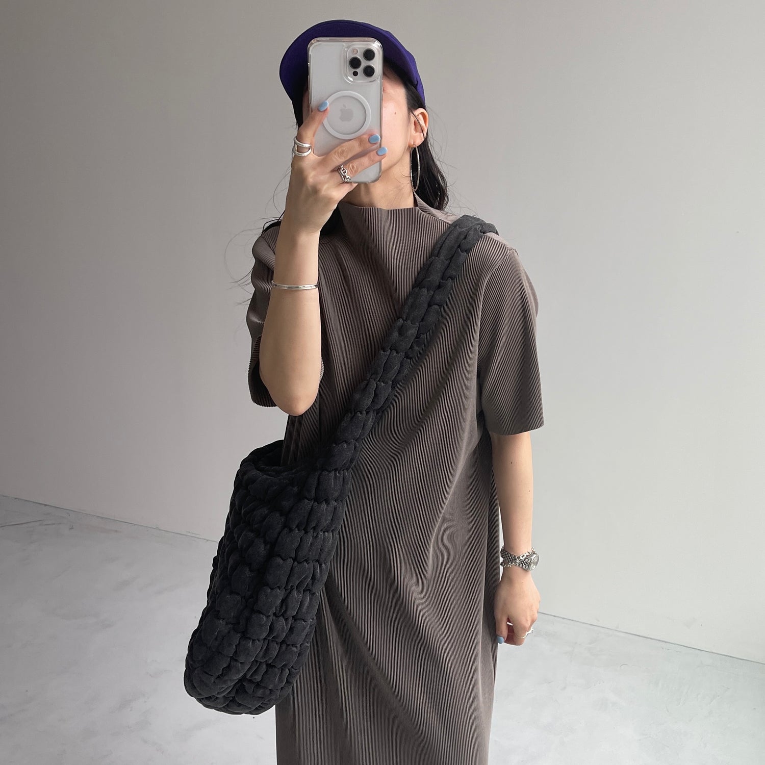 daily daily super stretch pleats one piece / ash gray [半袖 FREE or LONG]