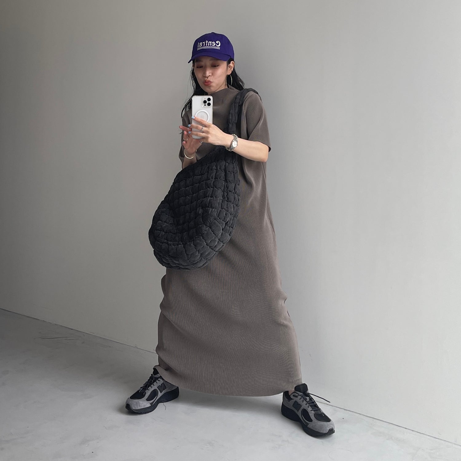 daily daily super stretch pleats one piece / ash gray [半袖 FREE or LONG]