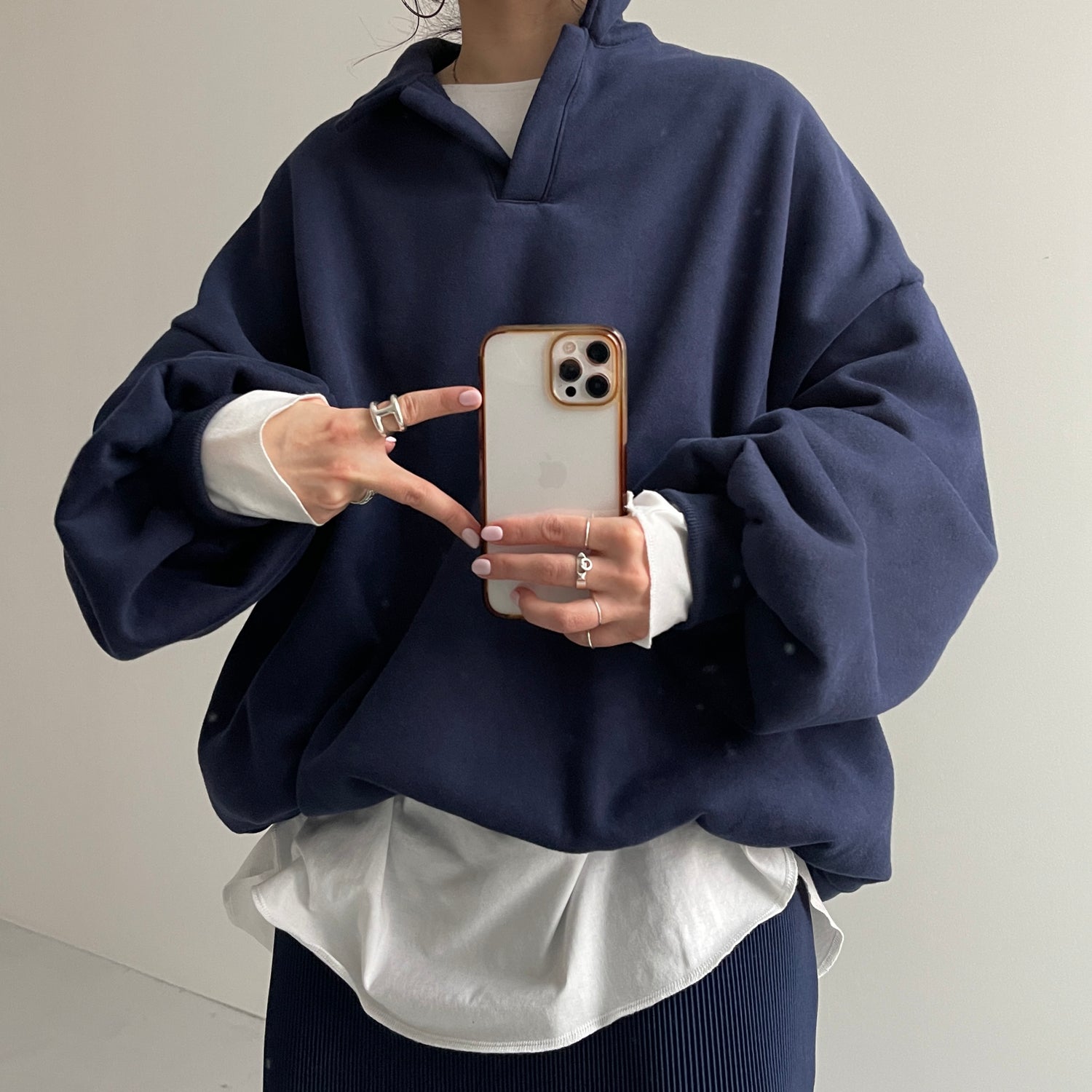 over size volume sleeve sweat / navy