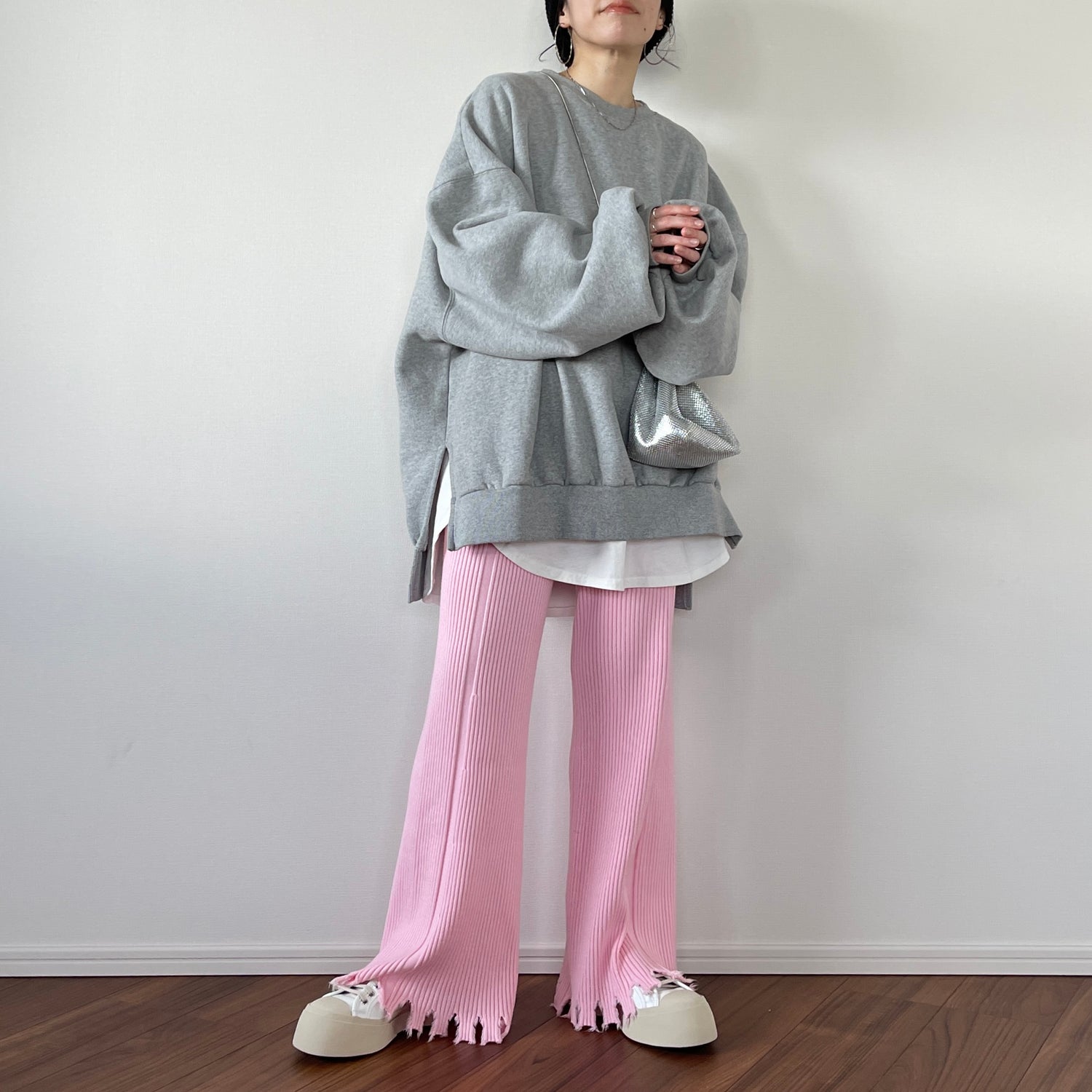 fringe knit flare pants / pink