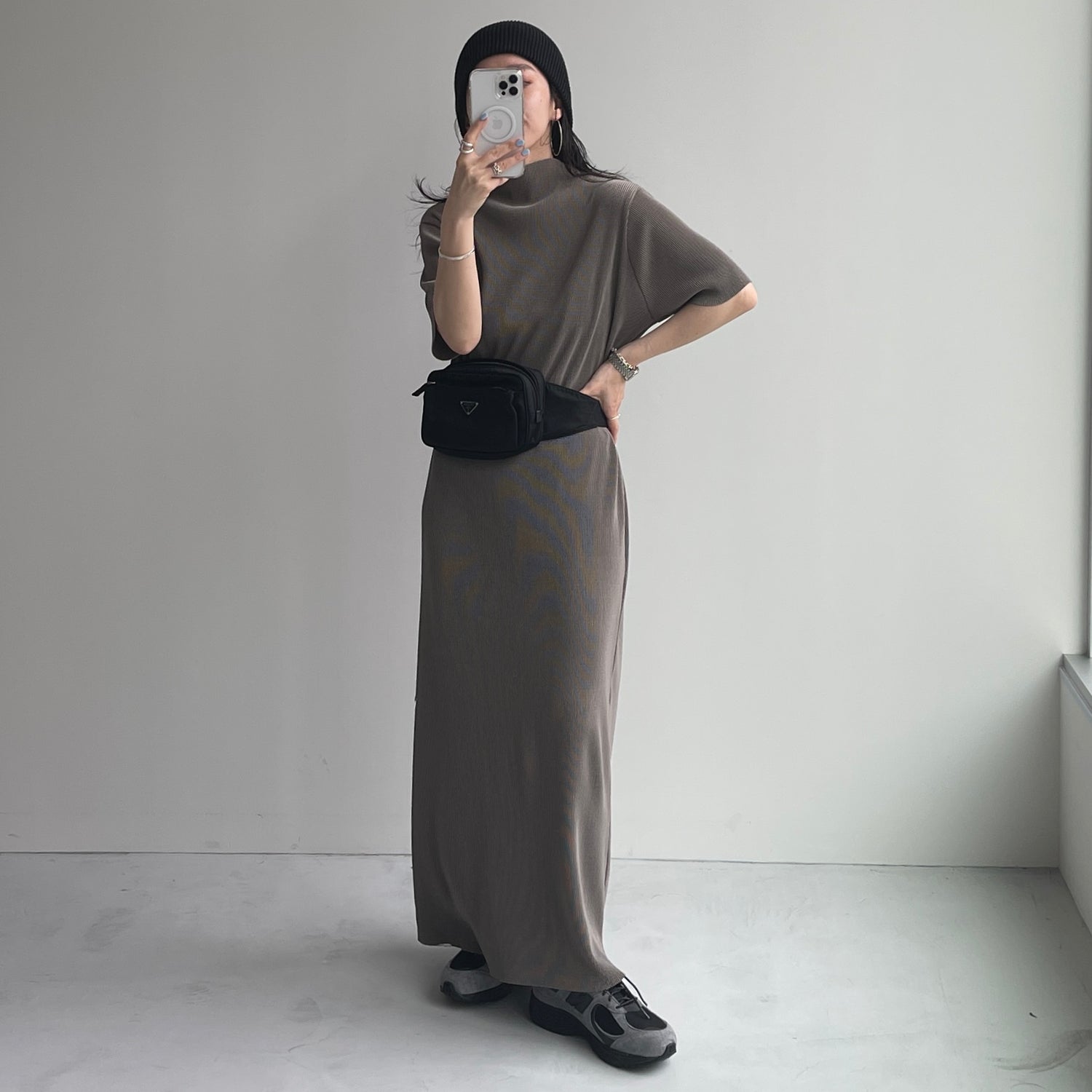 daily daily super stretch pleats one piece / ash gray [半袖 FREE or LONG]