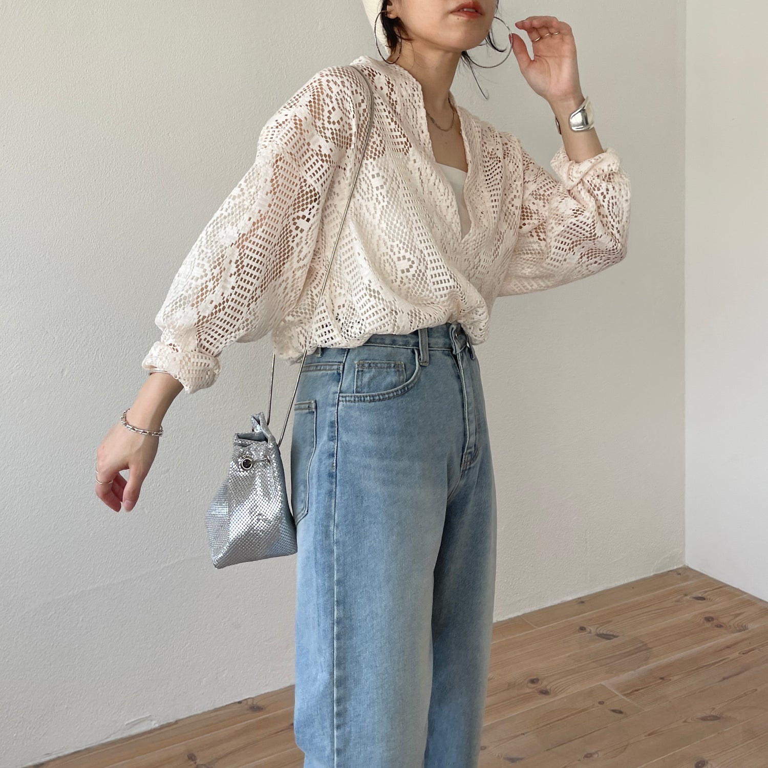 over size lace caftan blouse / ivory