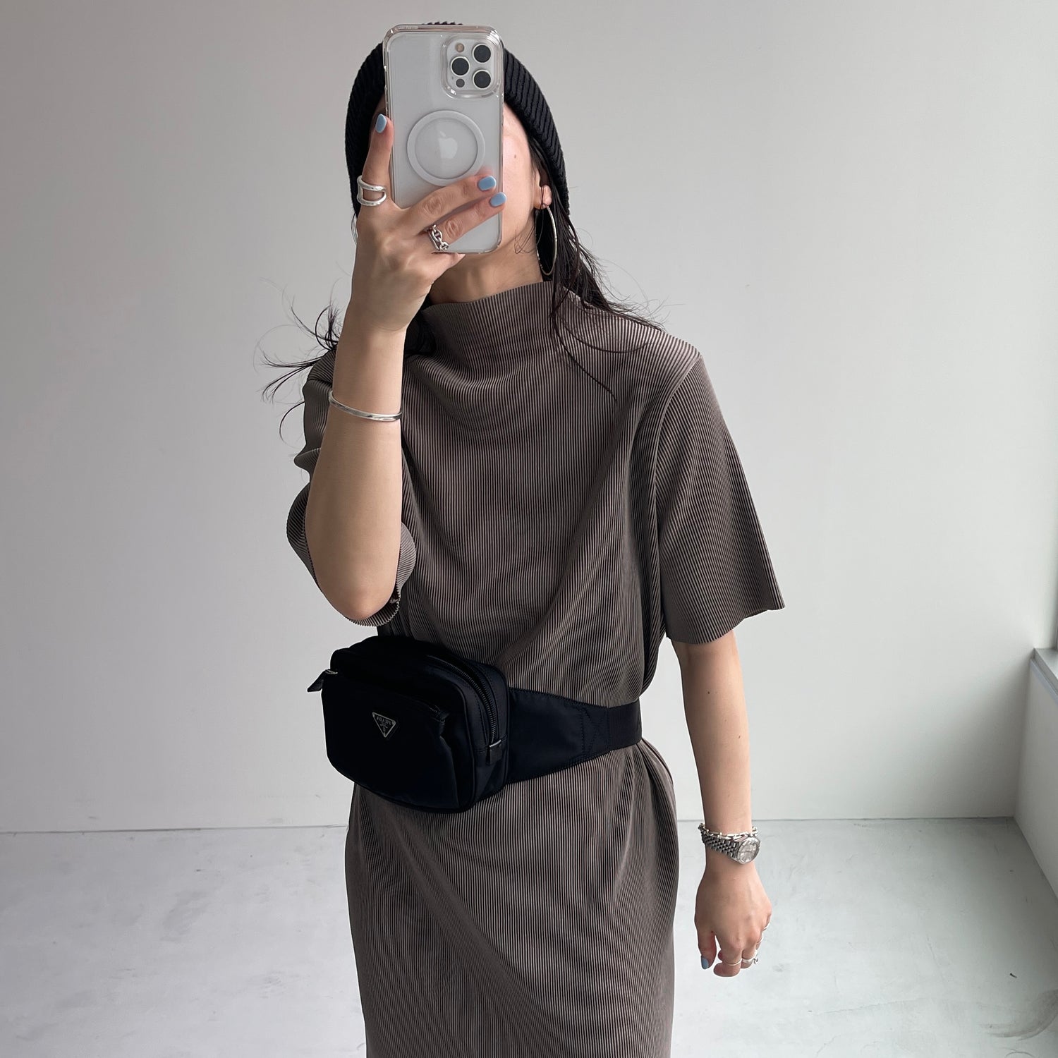 daily daily super stretch pleats one piece / ash gray [半袖 FREE or LONG]