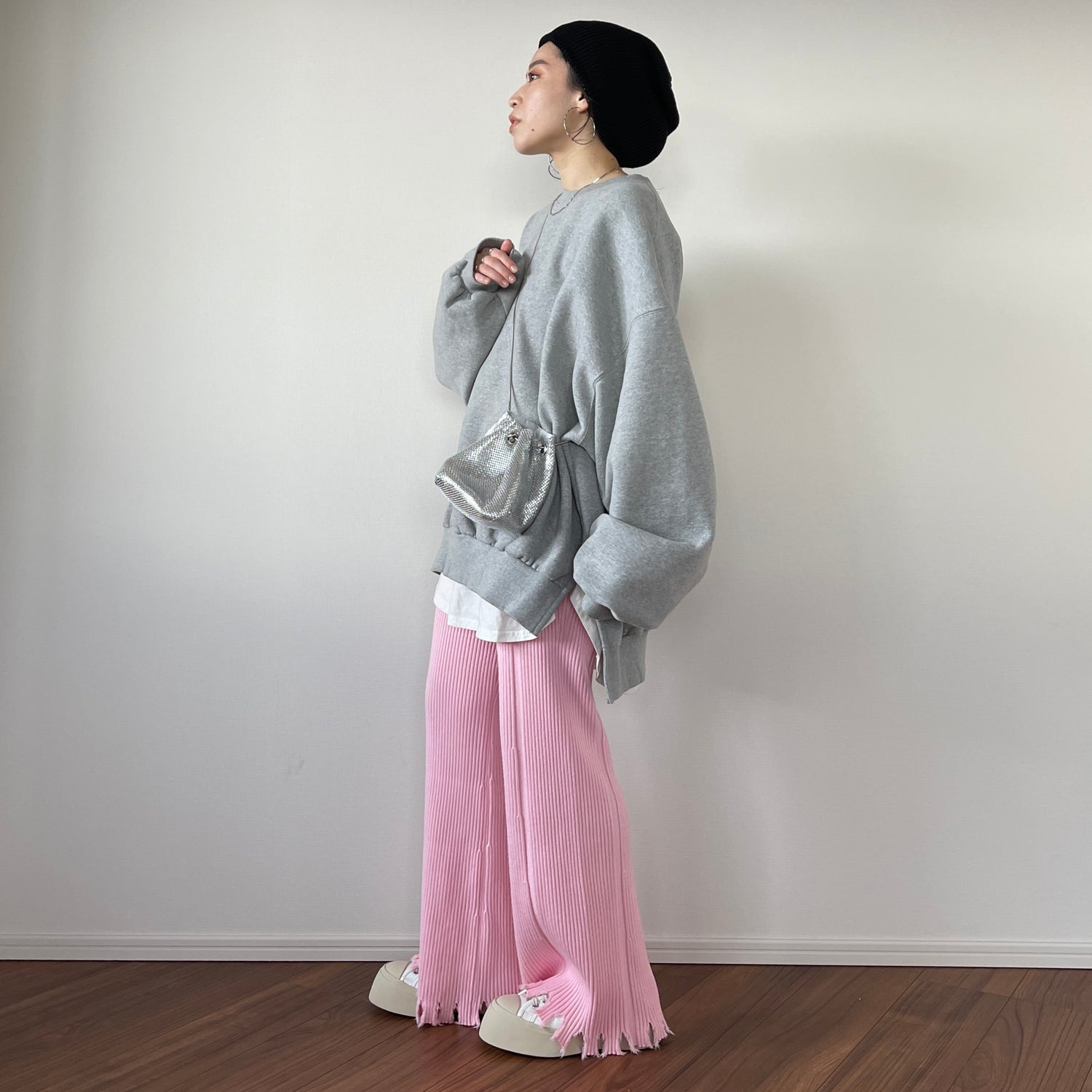 fringe knit flare pants / pink