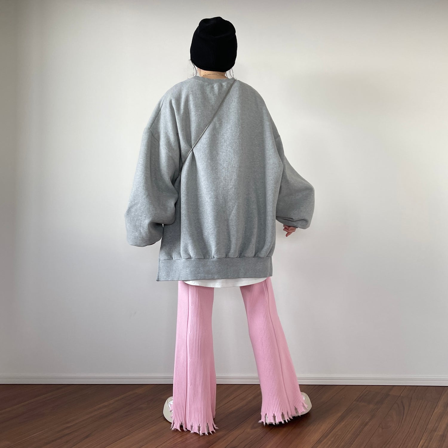 fringe knit flare pants / pink