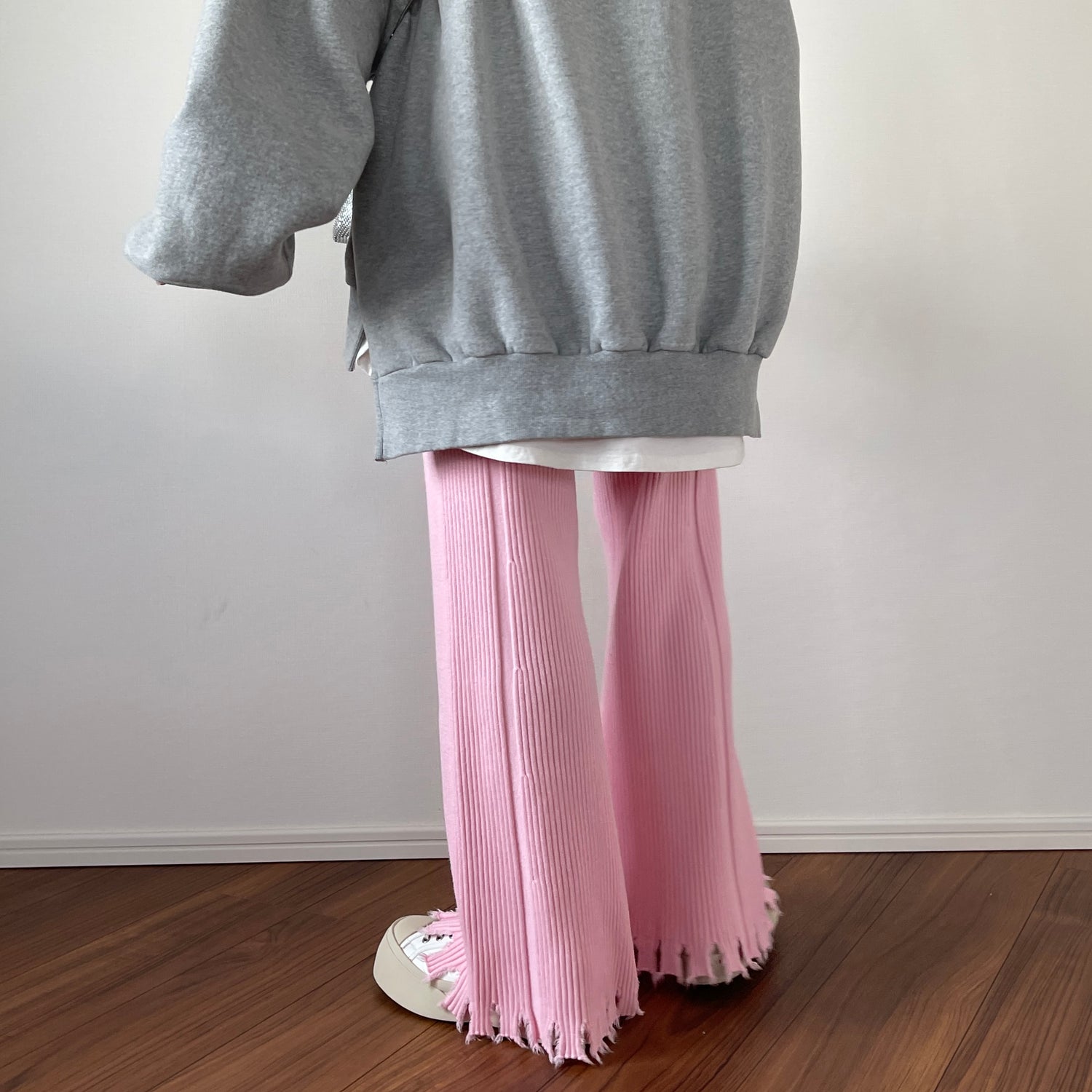 fringe knit flare pants / pink