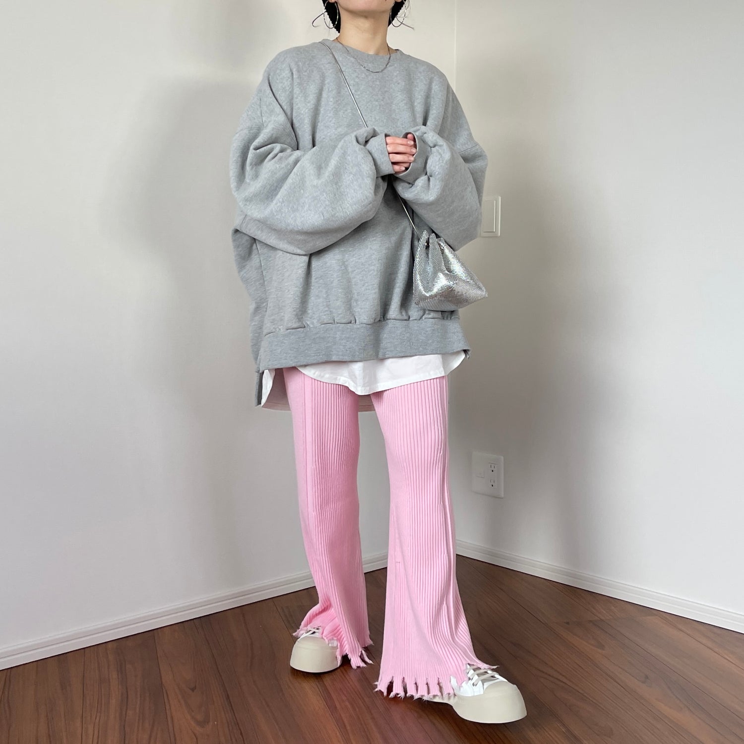 fringe knit flare pants / pink