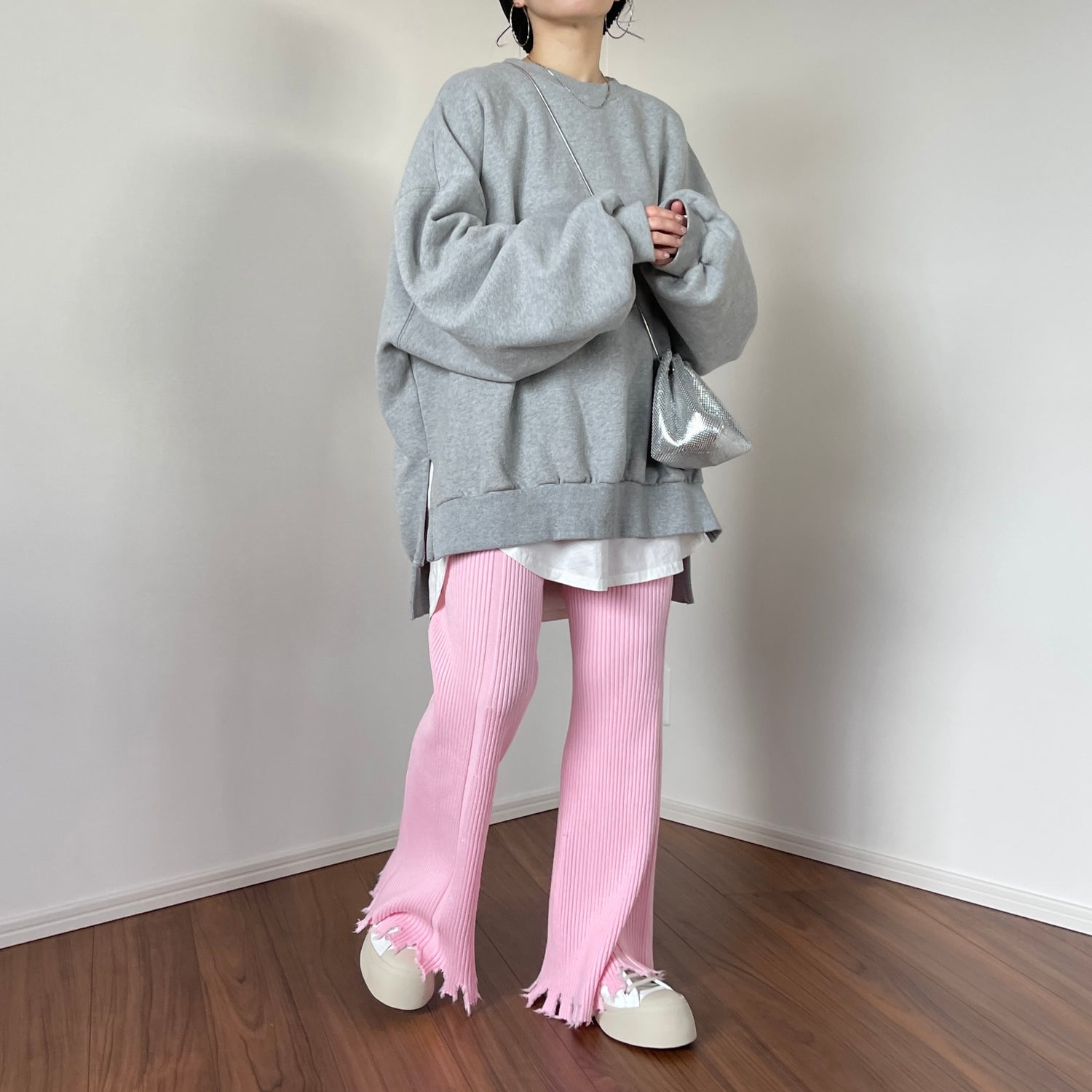 fringe knit flare pants / pink