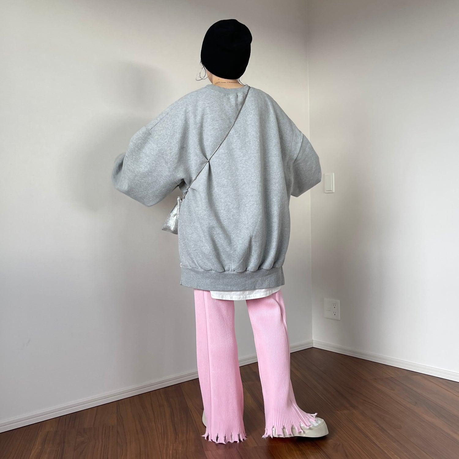 fringe knit flare pants / pink