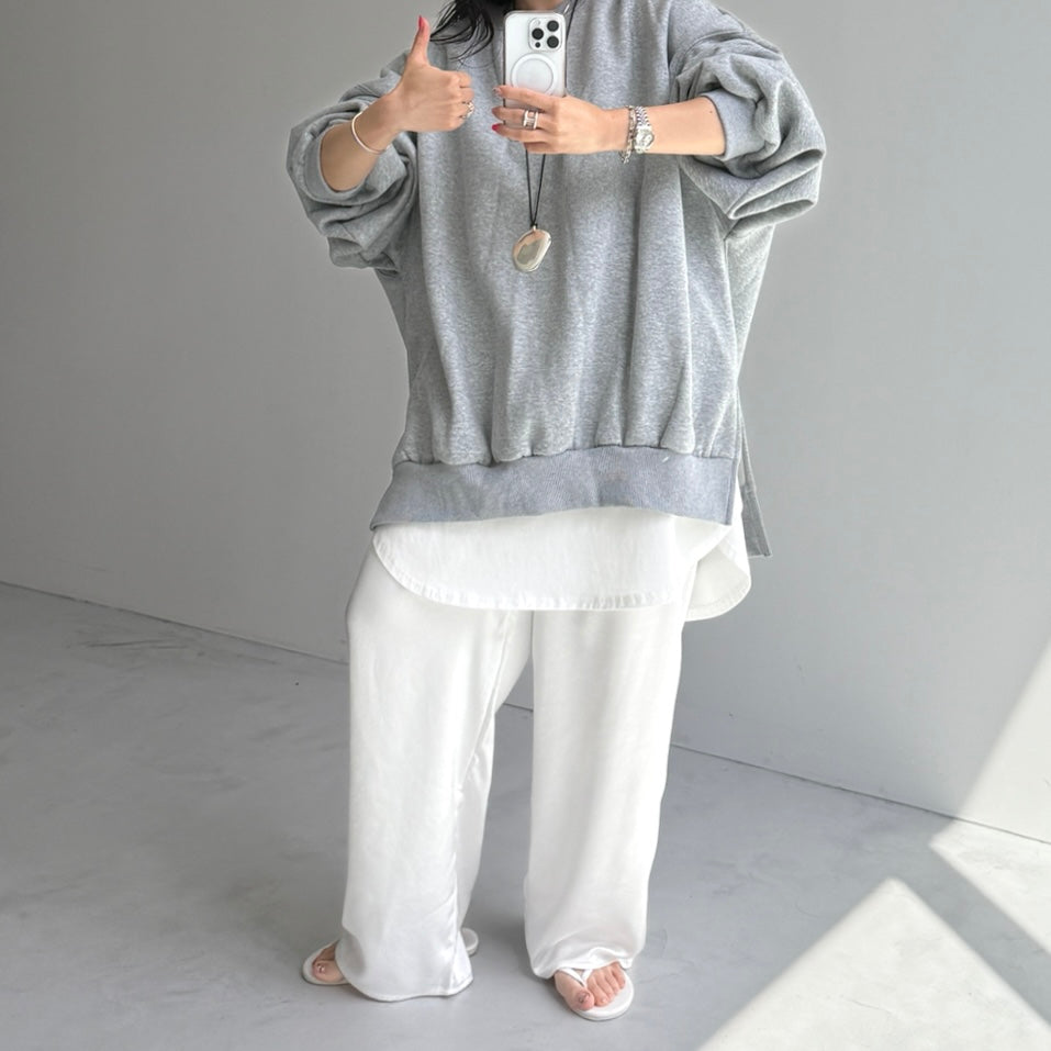 relax satin pants / white