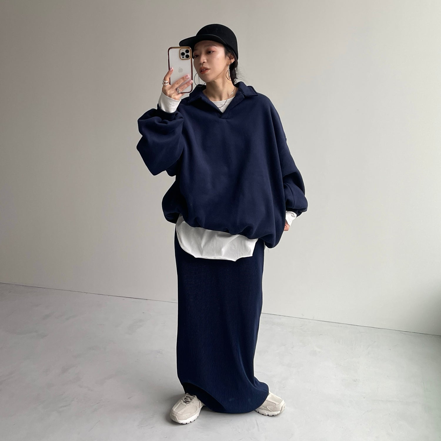 over size volume sleeve sweat / navy