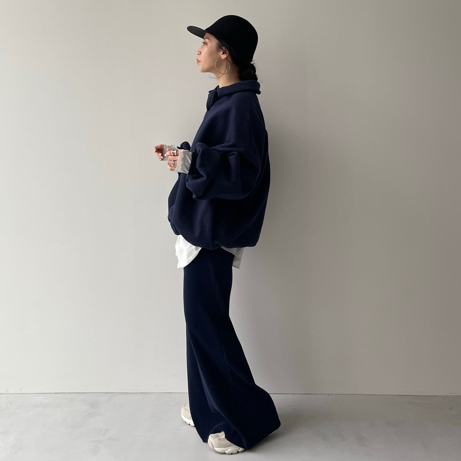 over size volume sleeve sweat / navy