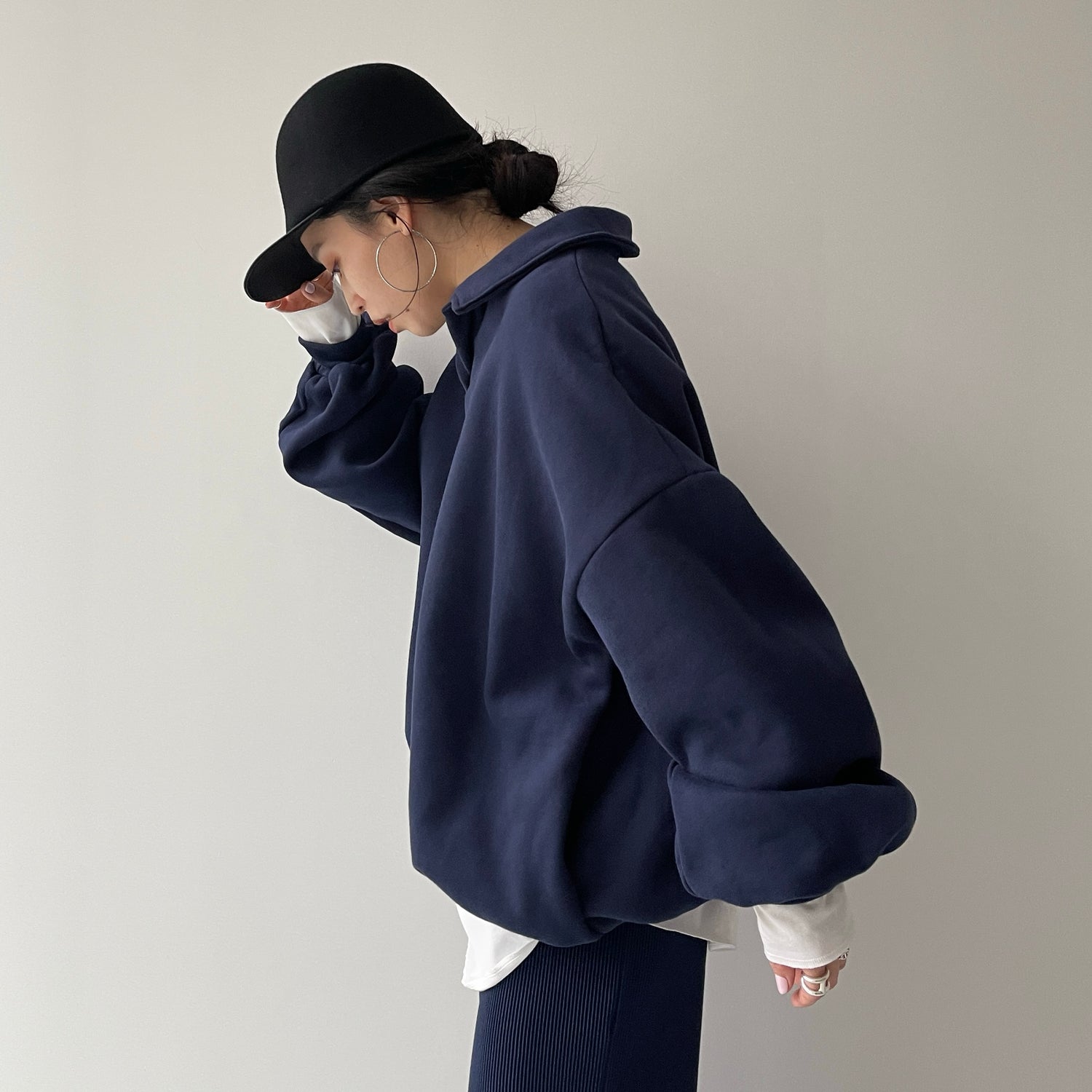 over size volume sleeve sweat / navy