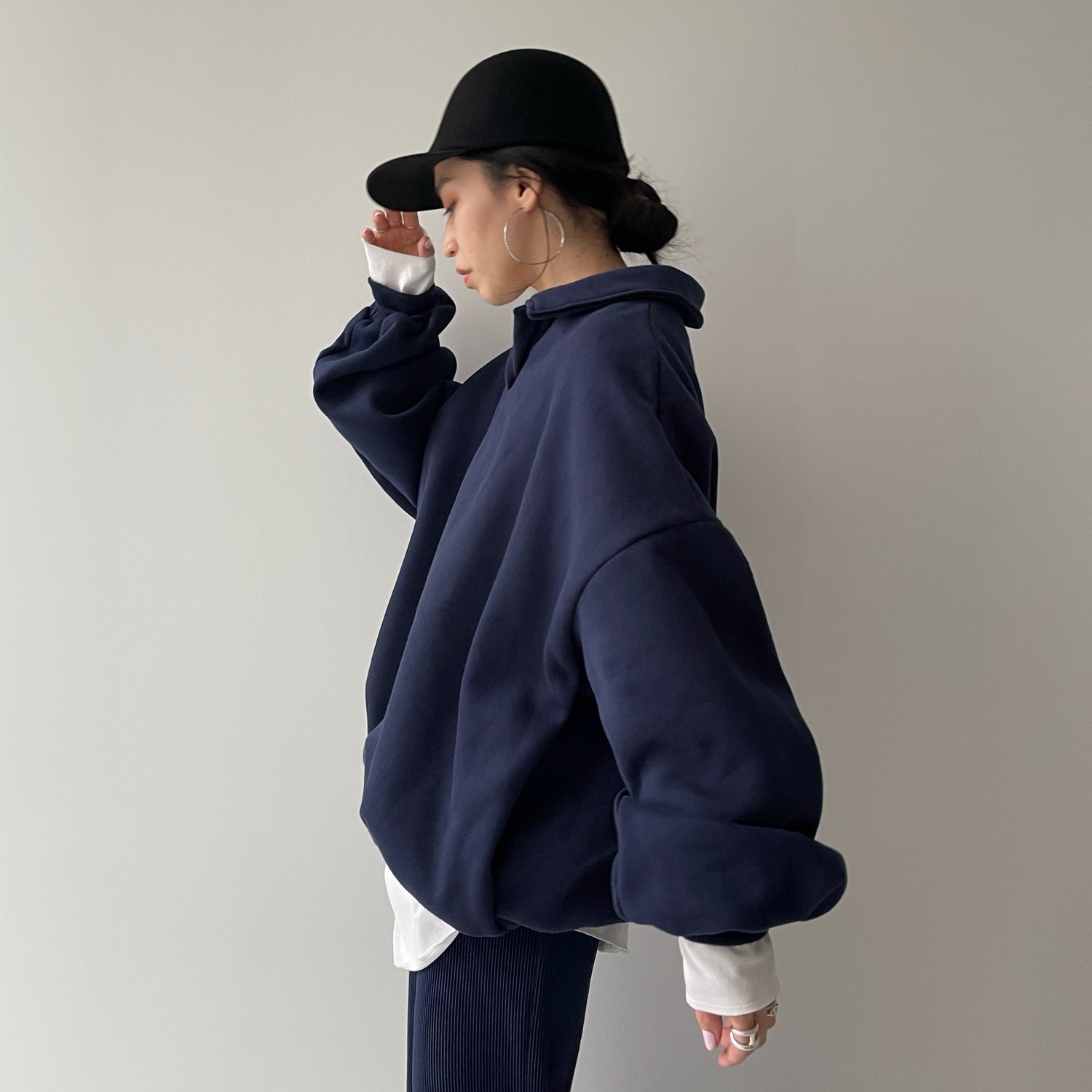 over size volume sleeve sweat / navy