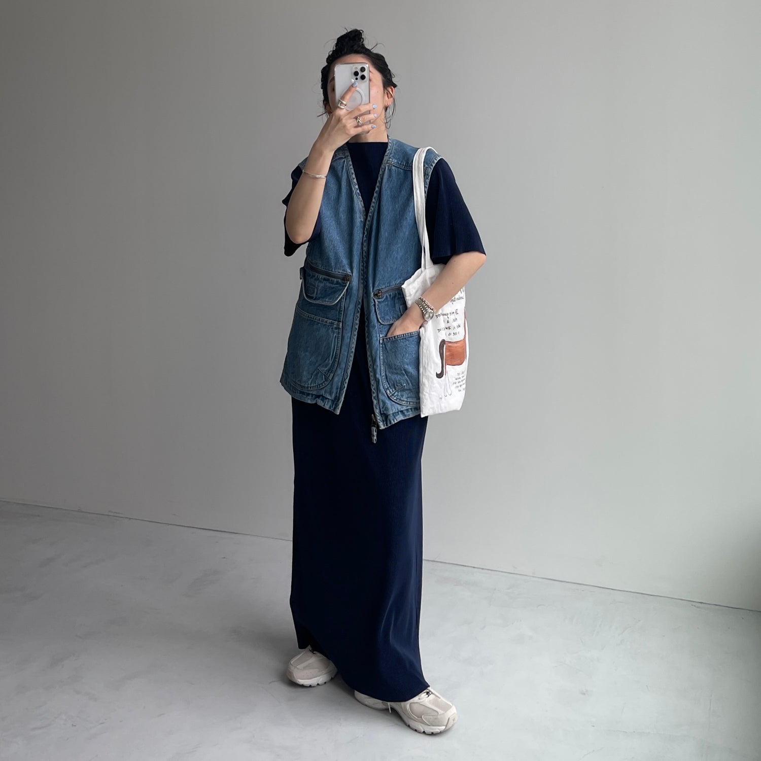 daily daily super stretch pleats one piece / navy [半袖 FREE or LONG]