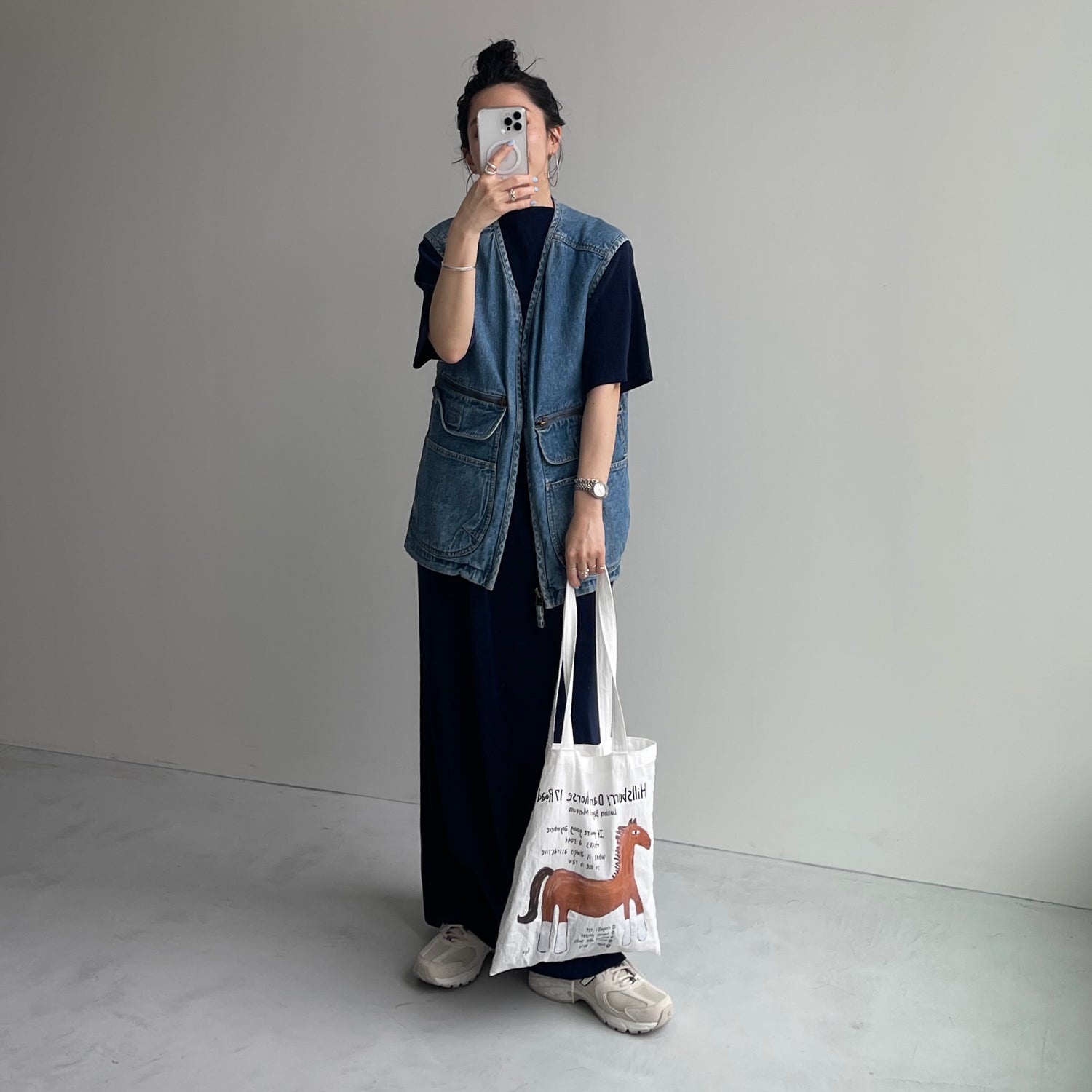 daily daily super stretch pleats one piece / navy [半袖 FREE or LONG]