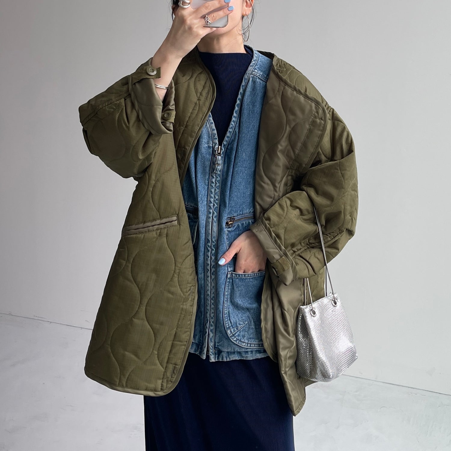 daily daily super stretch pleats one piece / navy [半袖 FREE or LONG]