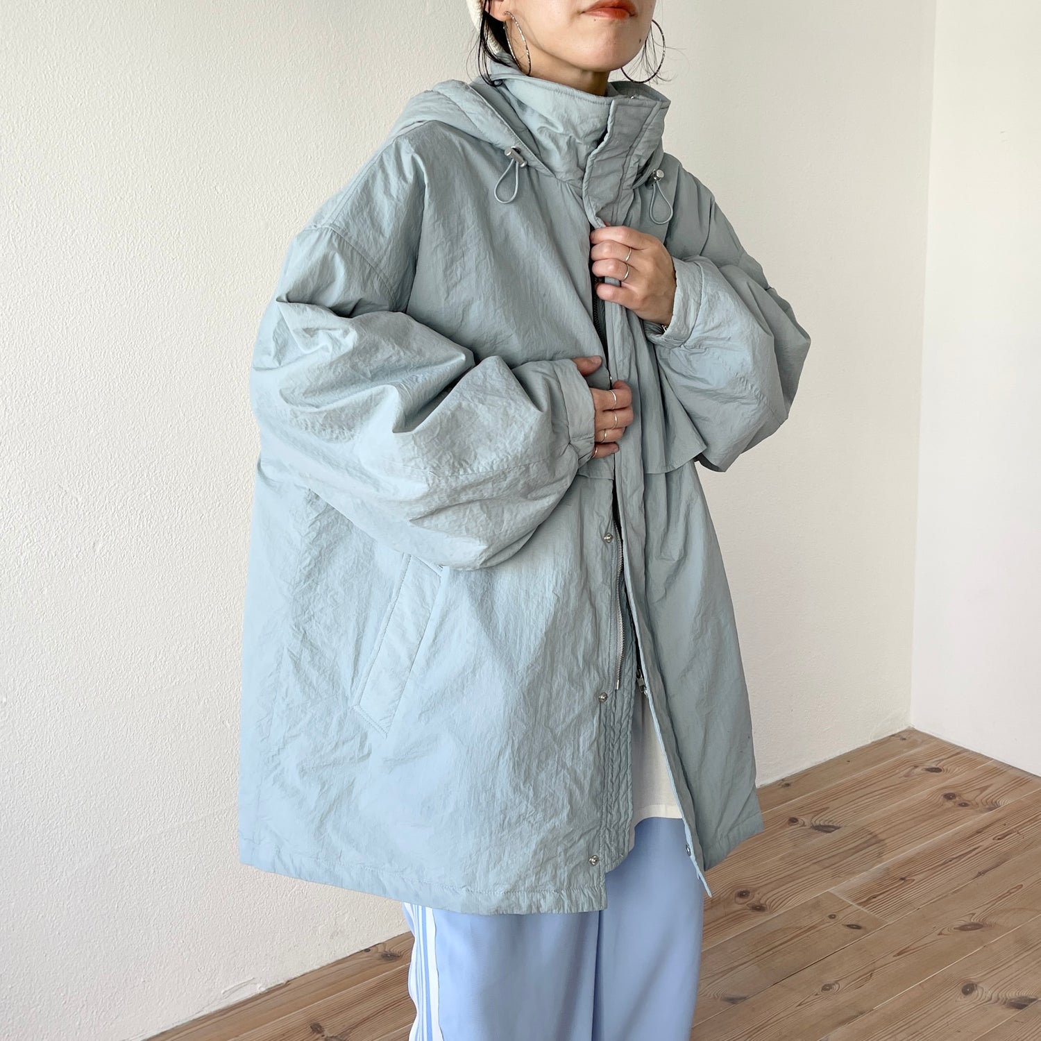 nylon foodie mods coat / blue gray