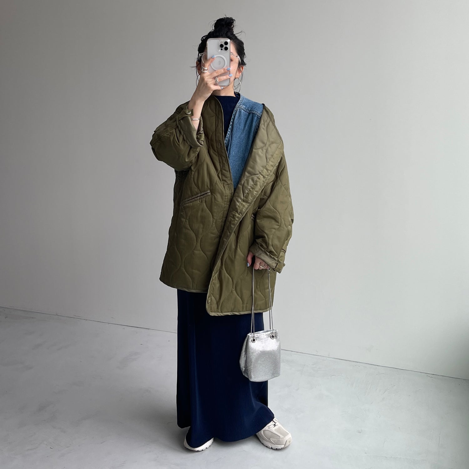 daily daily super stretch pleats one piece / navy [半袖 FREE or LONG]