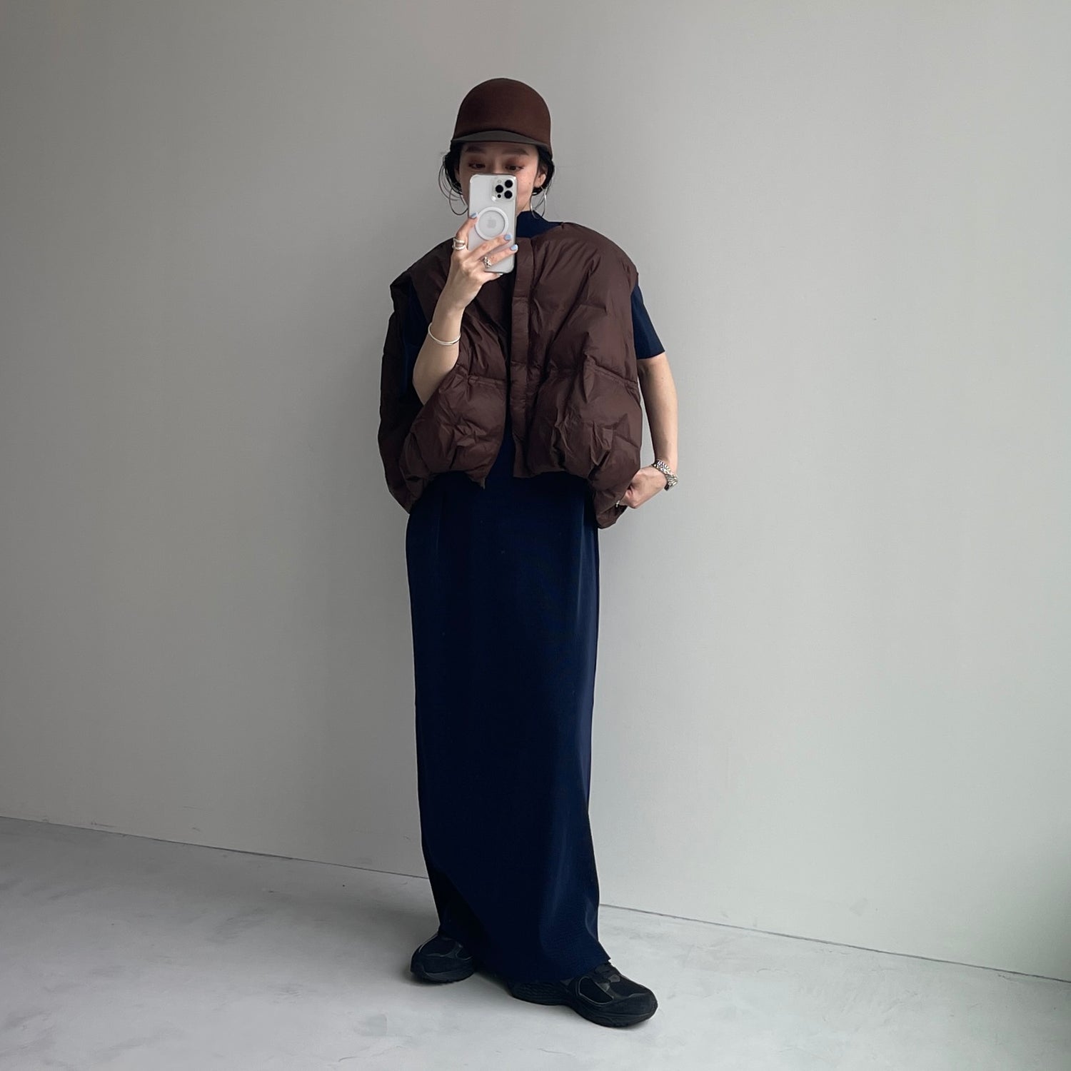 daily daily super stretch pleats one piece / navy [半袖 FREE or LONG]