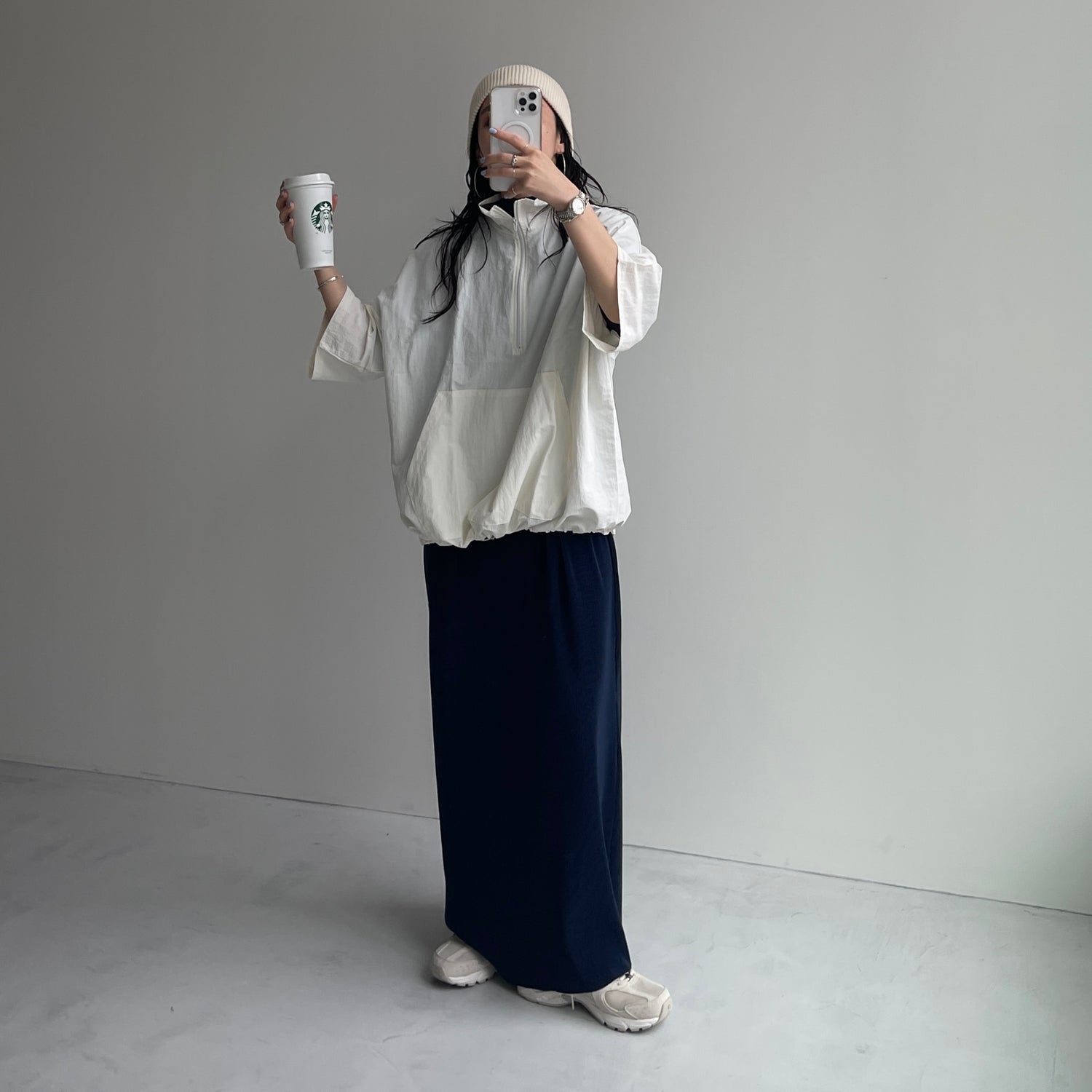daily daily super stretch pleats one piece / navy [半袖 FREE or LONG]