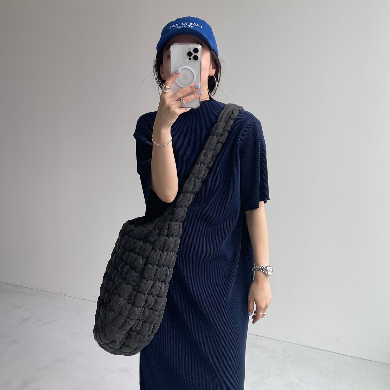 daily daily super stretch pleats one piece / navy [半袖 FREE or LONG]