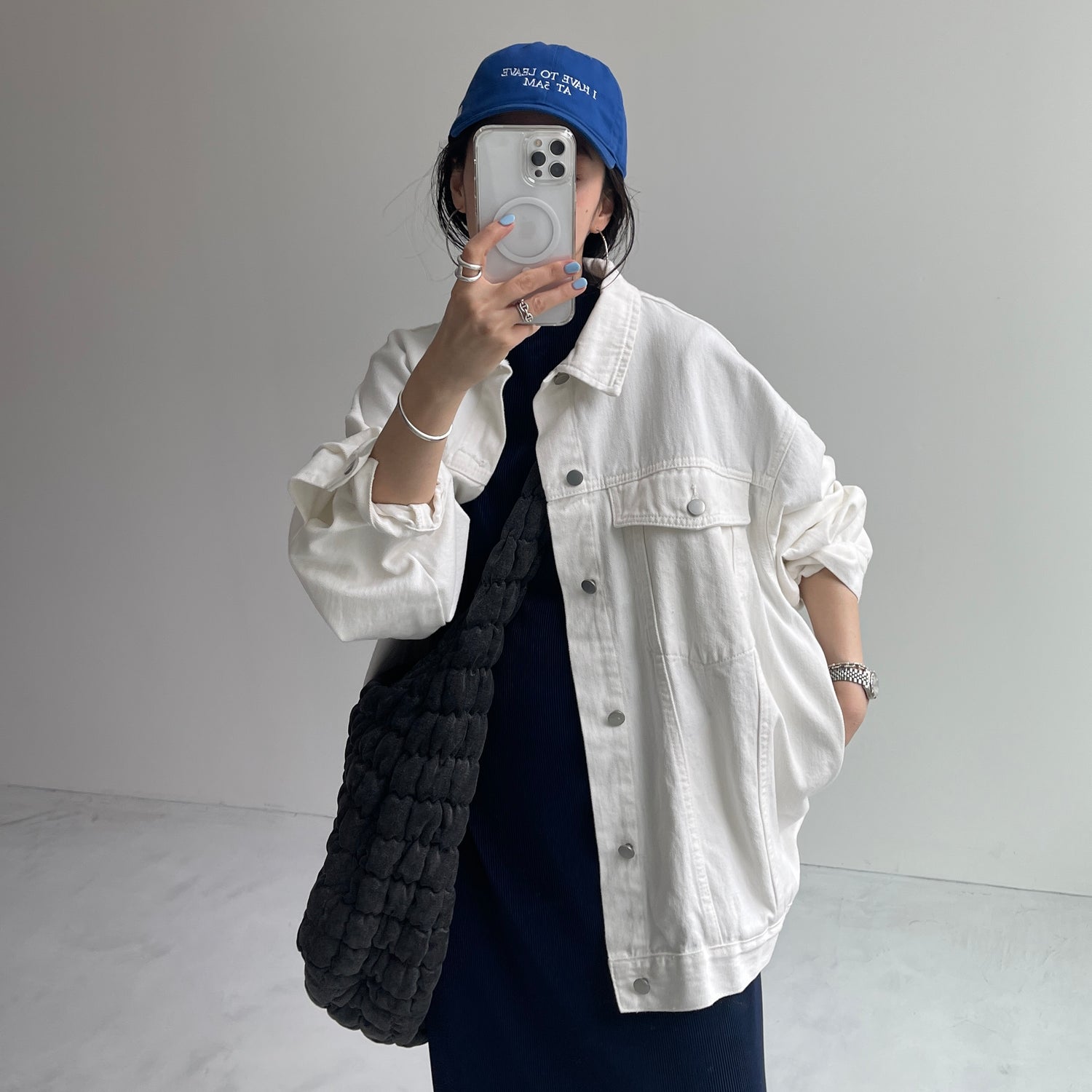 daily daily super stretch pleats one piece / navy [半袖 FREE or LONG]