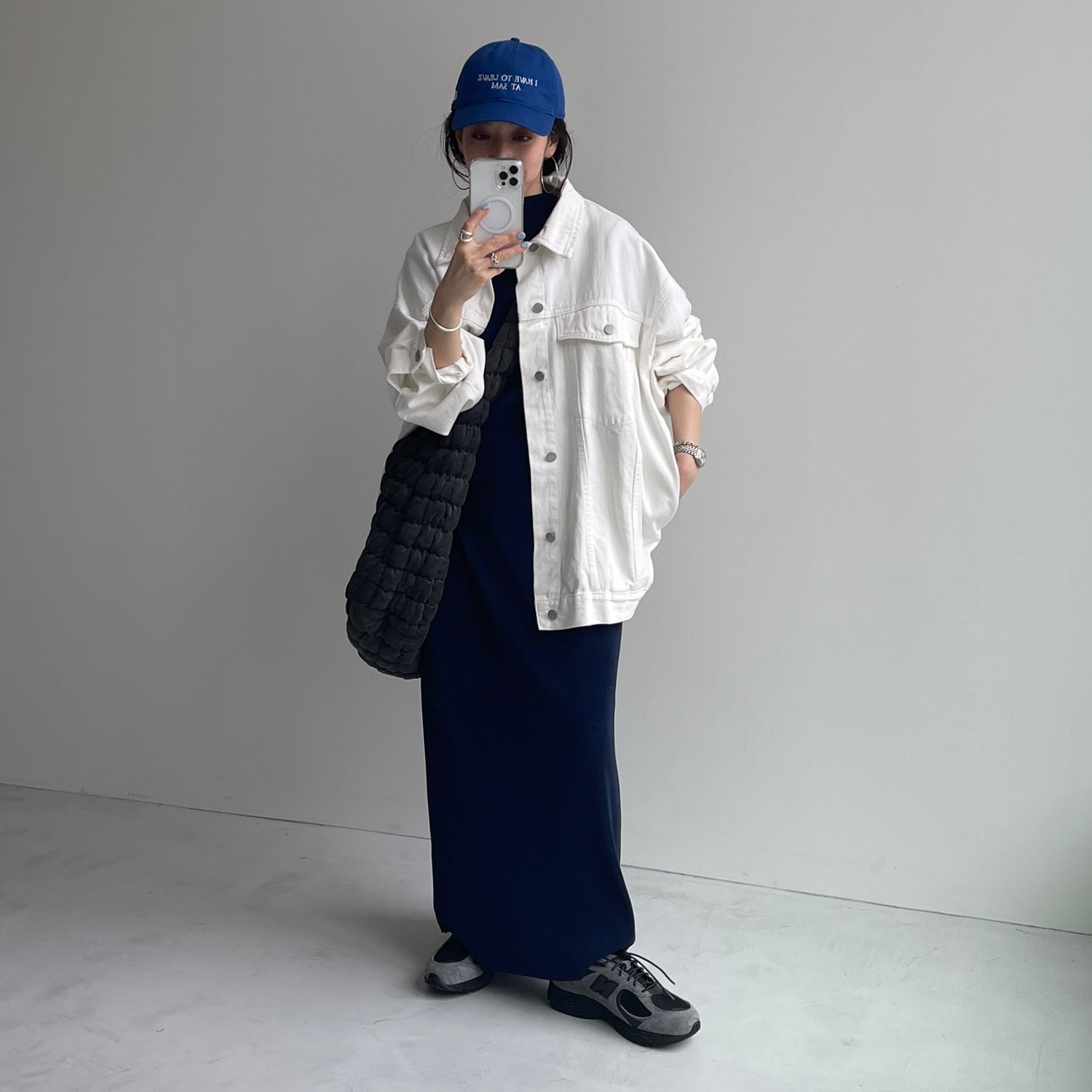 daily daily super stretch pleats one piece / navy [半袖 FREE or LONG]
