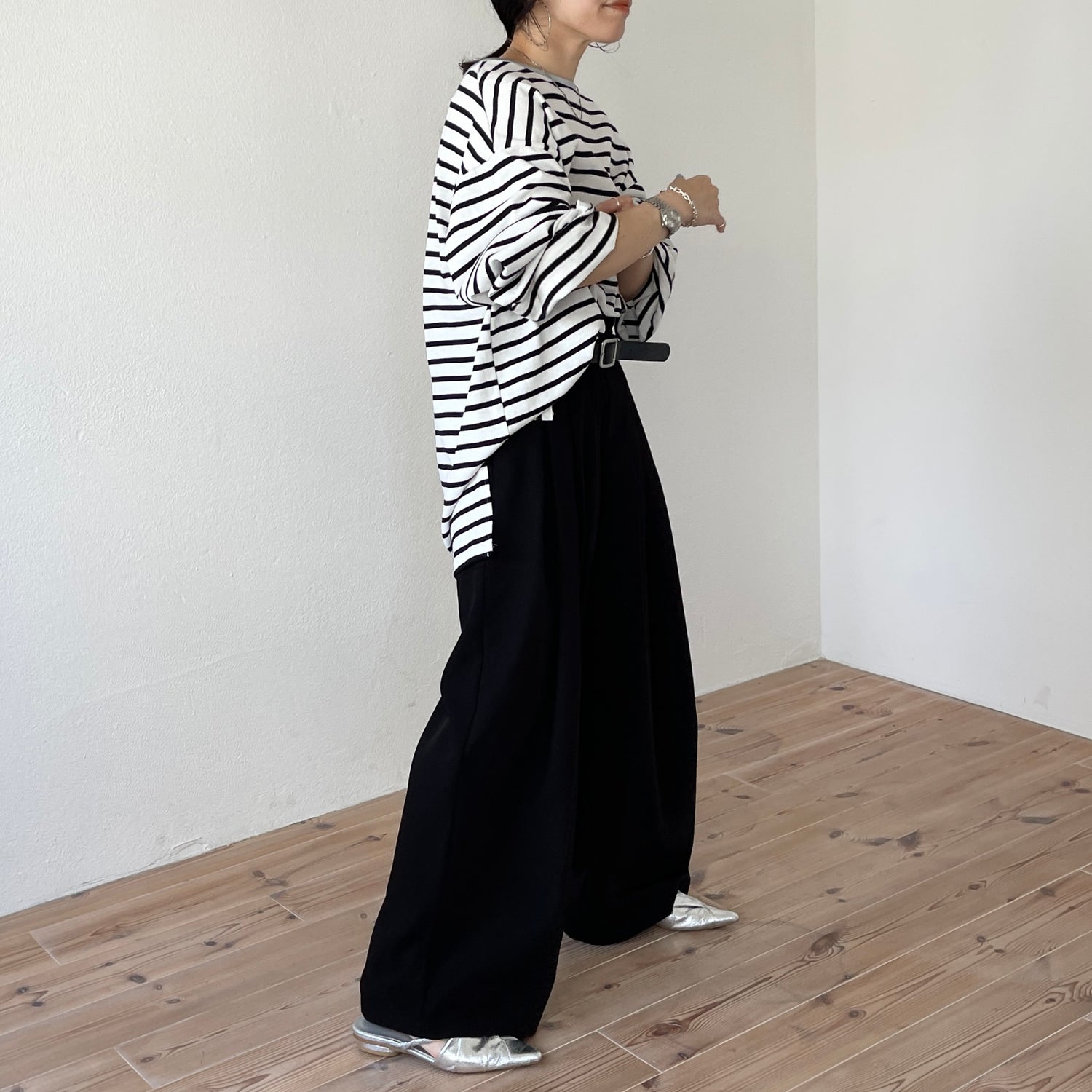 【2点SET】tuck wide curve pants  / black