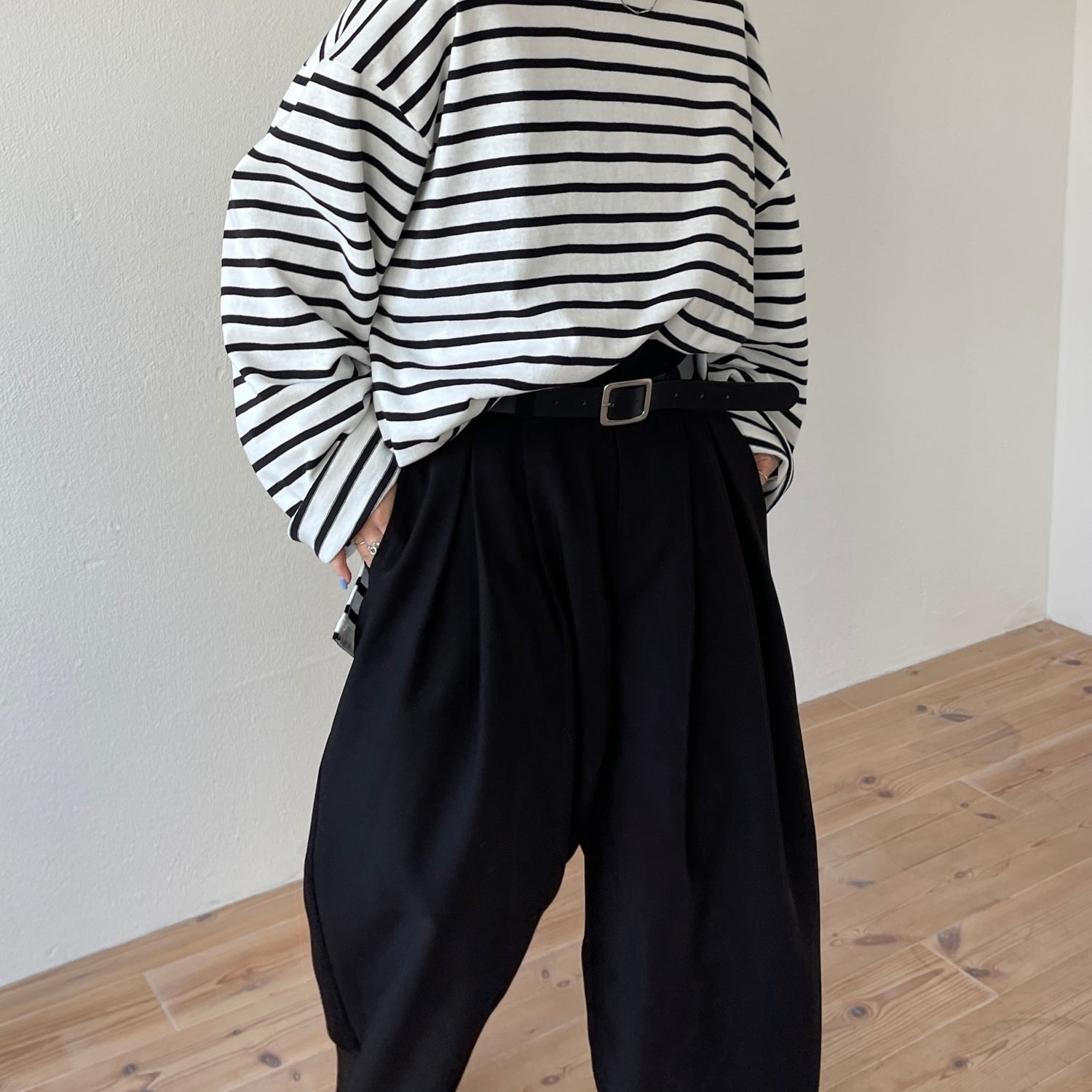 【2点SET】tuck wide curve pants  / black