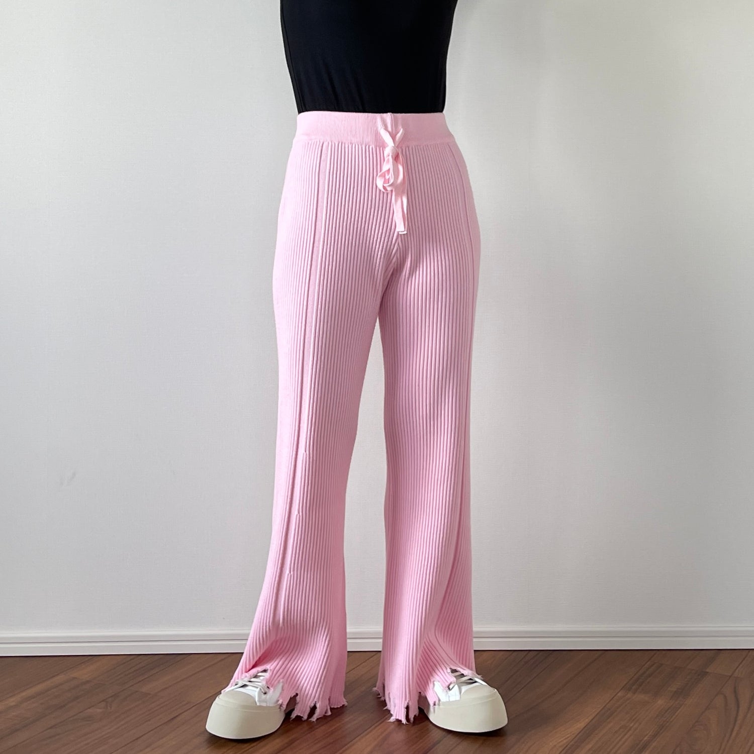fringe knit flare pants / pink