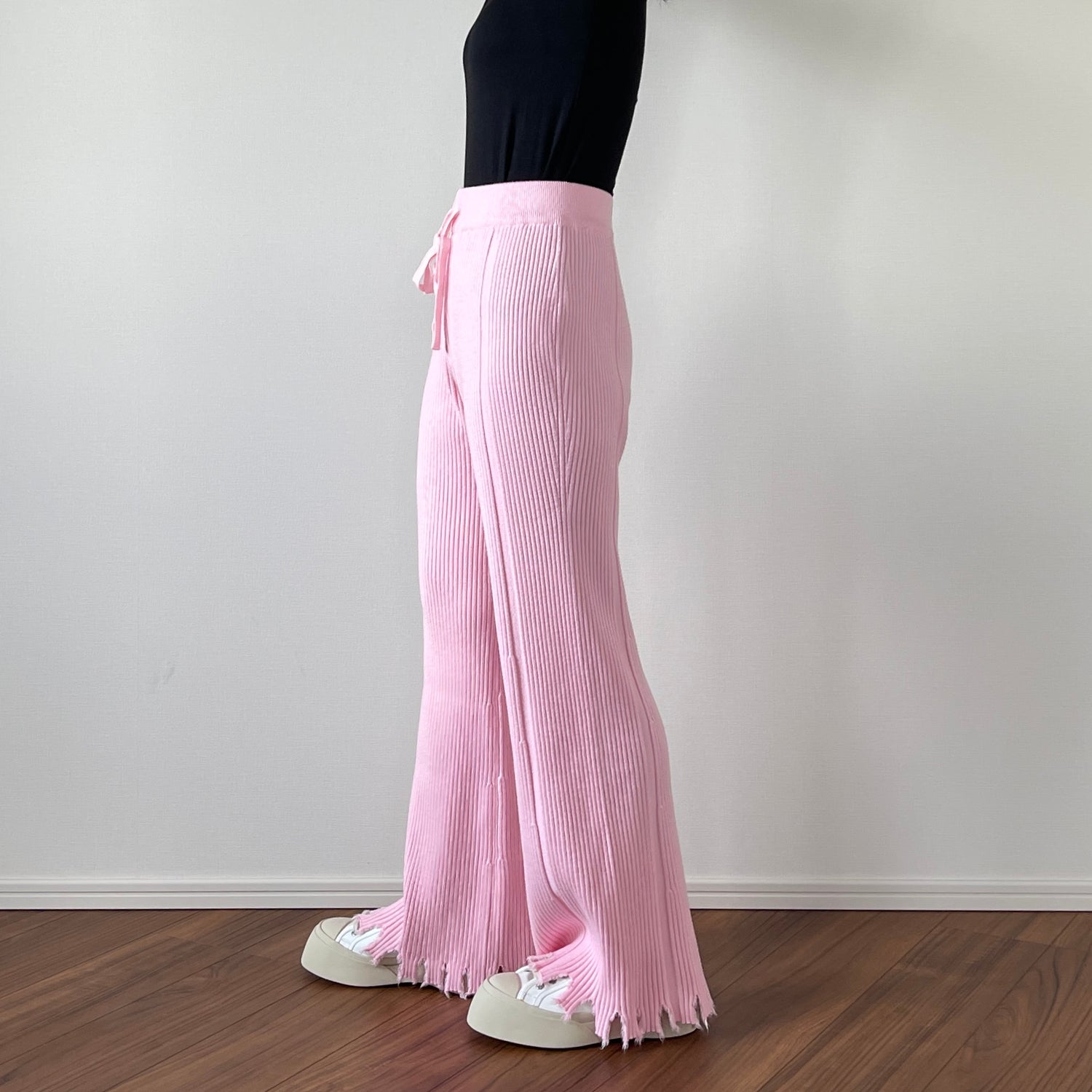 fringe knit flare pants / pink