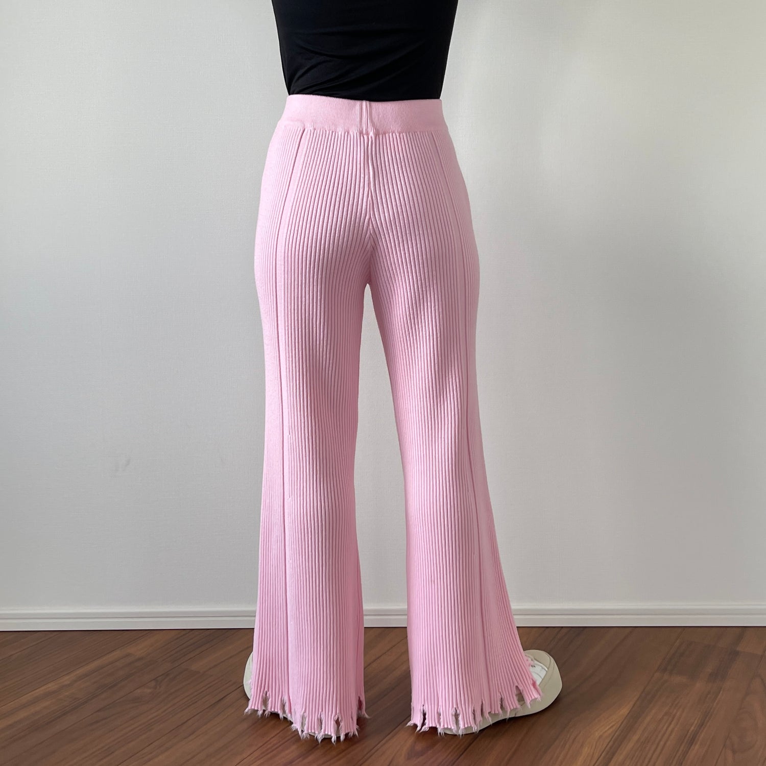 fringe knit flare pants / pink