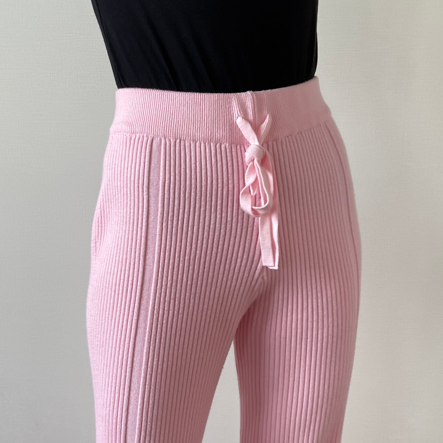 fringe knit flare pants / pink