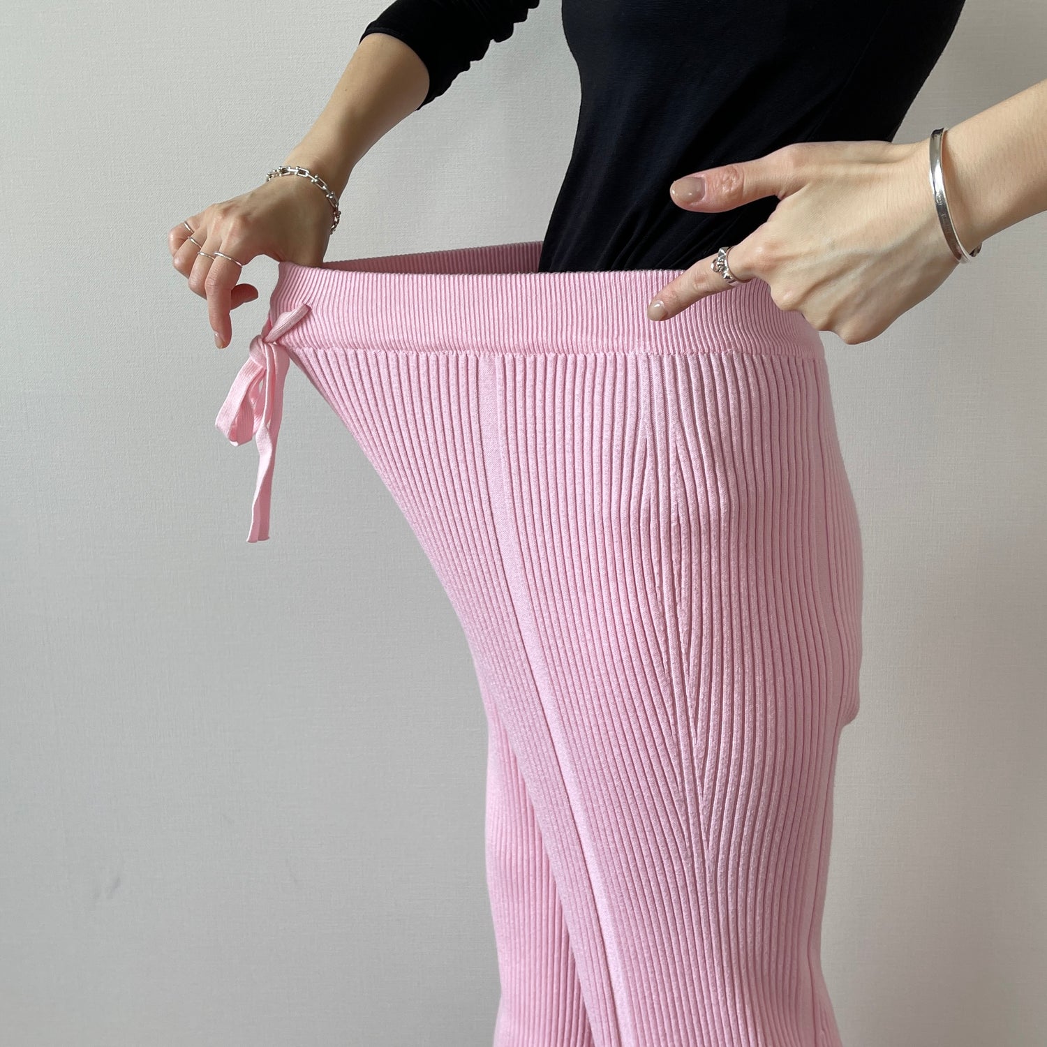 fringe knit flare pants / black