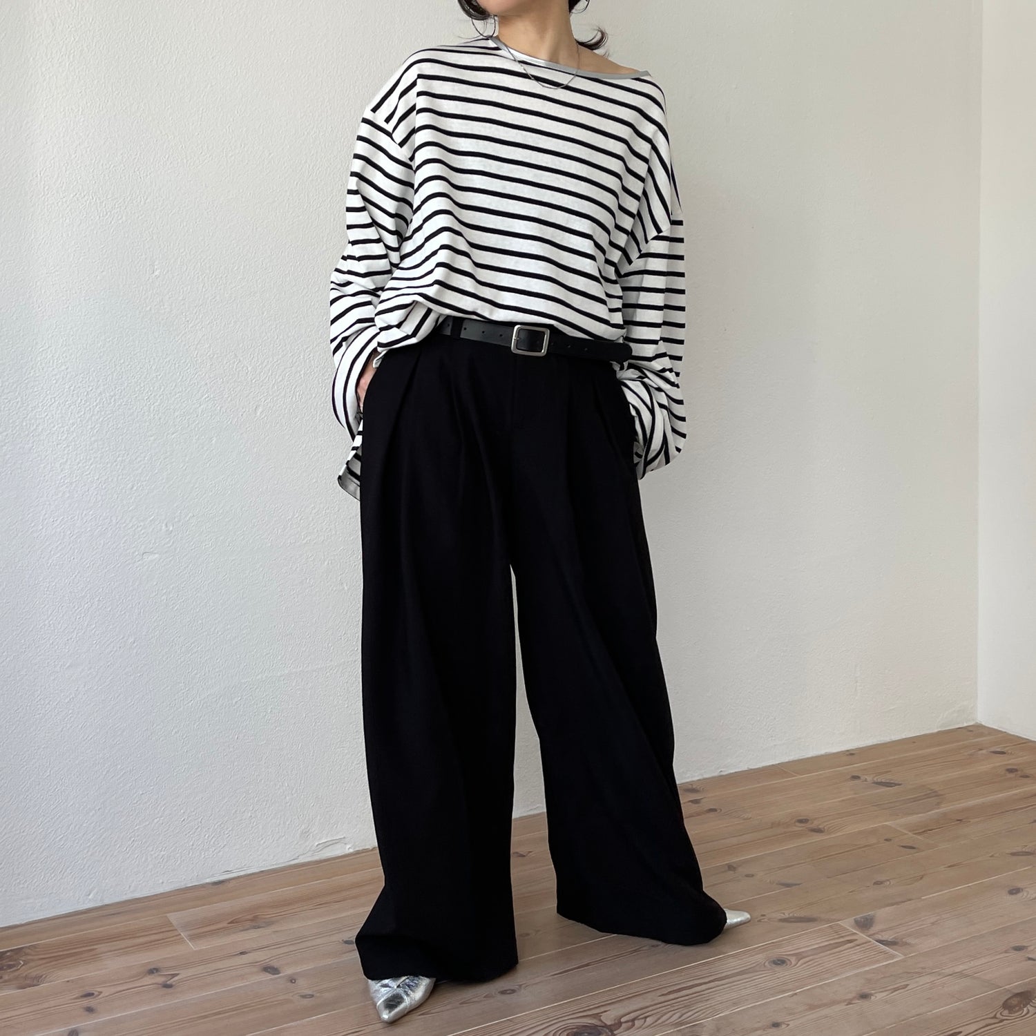 【2点SET】tuck wide curve pants  / black