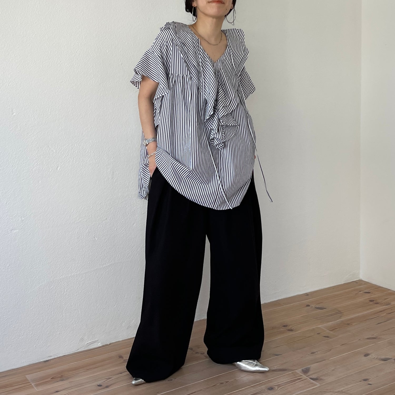 【2点SET】tuck wide curve pants  / black