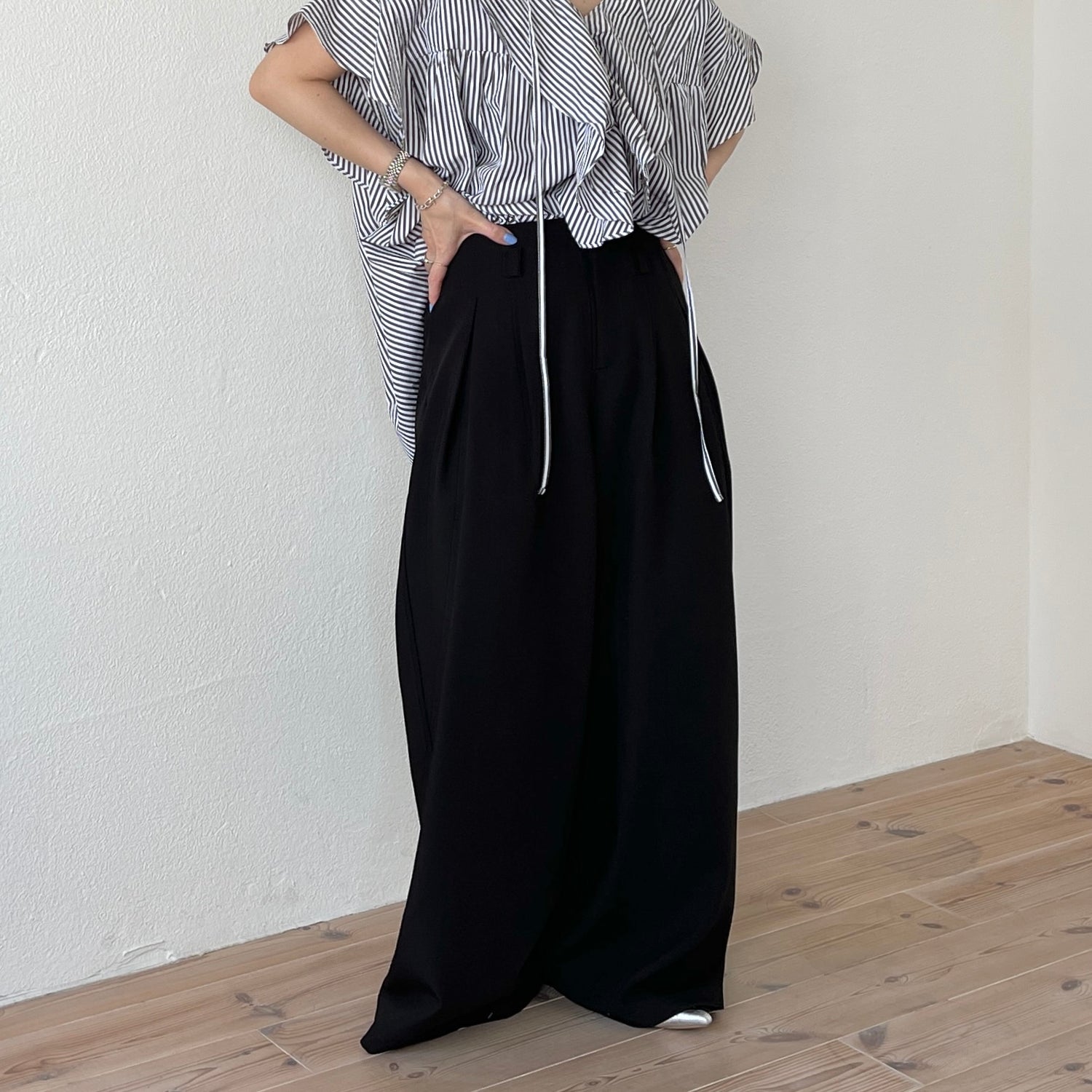 【2点SET】tuck wide curve pants  / black