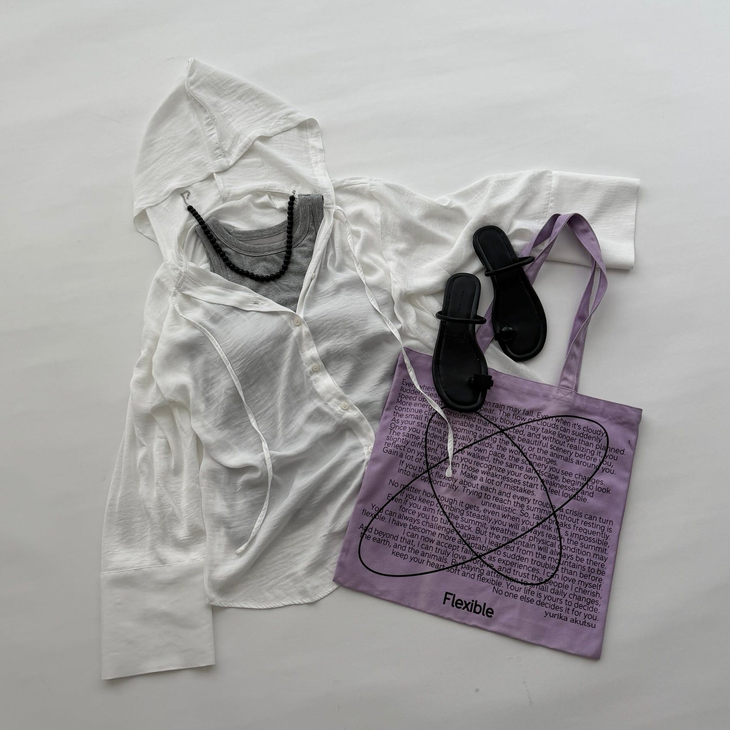 rayon hooded shirt / white