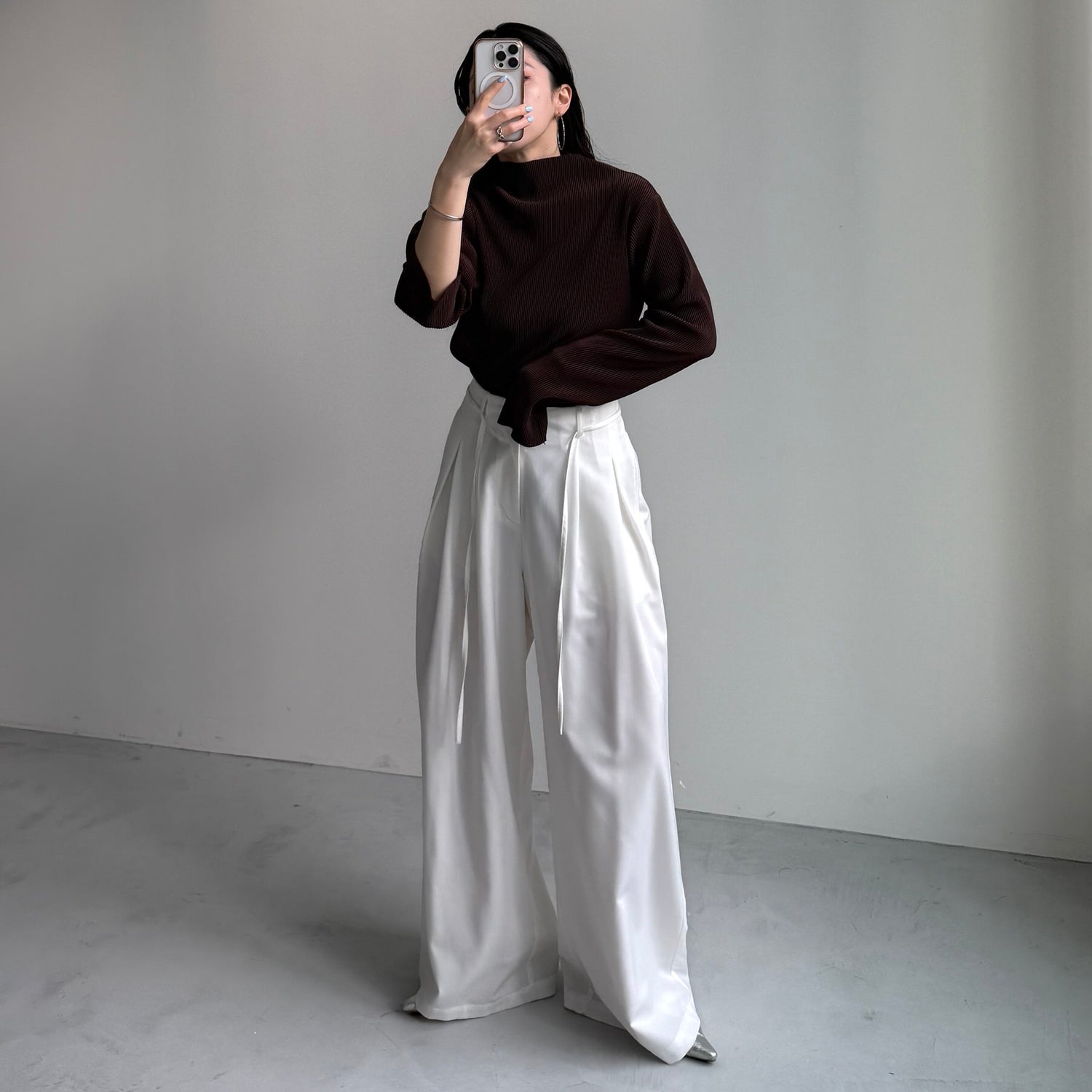 【公式サイト限定カラー】daily daily super stretch pleats tops / brown (プチハイのみ)