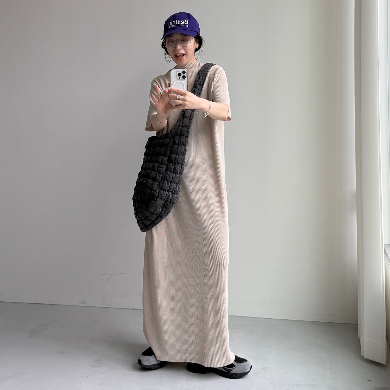 daily daily super stretch pleats one piece / ivory [半袖 FREE or LONG]